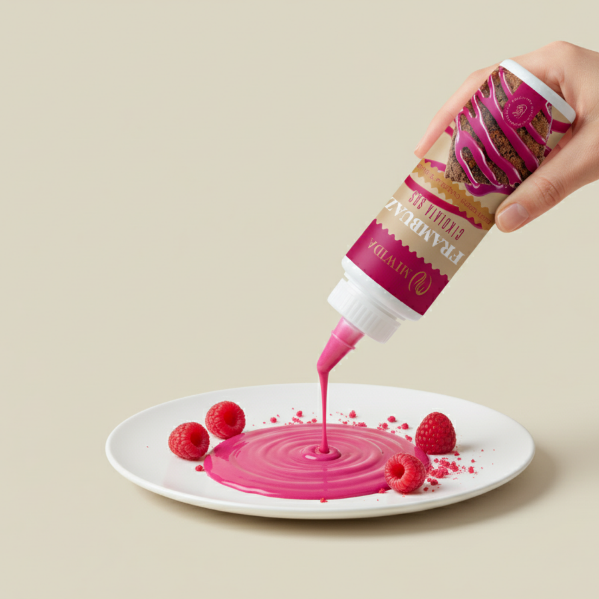 MİWİDA Frambuaz Aromalı Sos - Pratik Waffle, Pankek, Krep, Kruvasan ve Tatlı Sosu 330 Gr