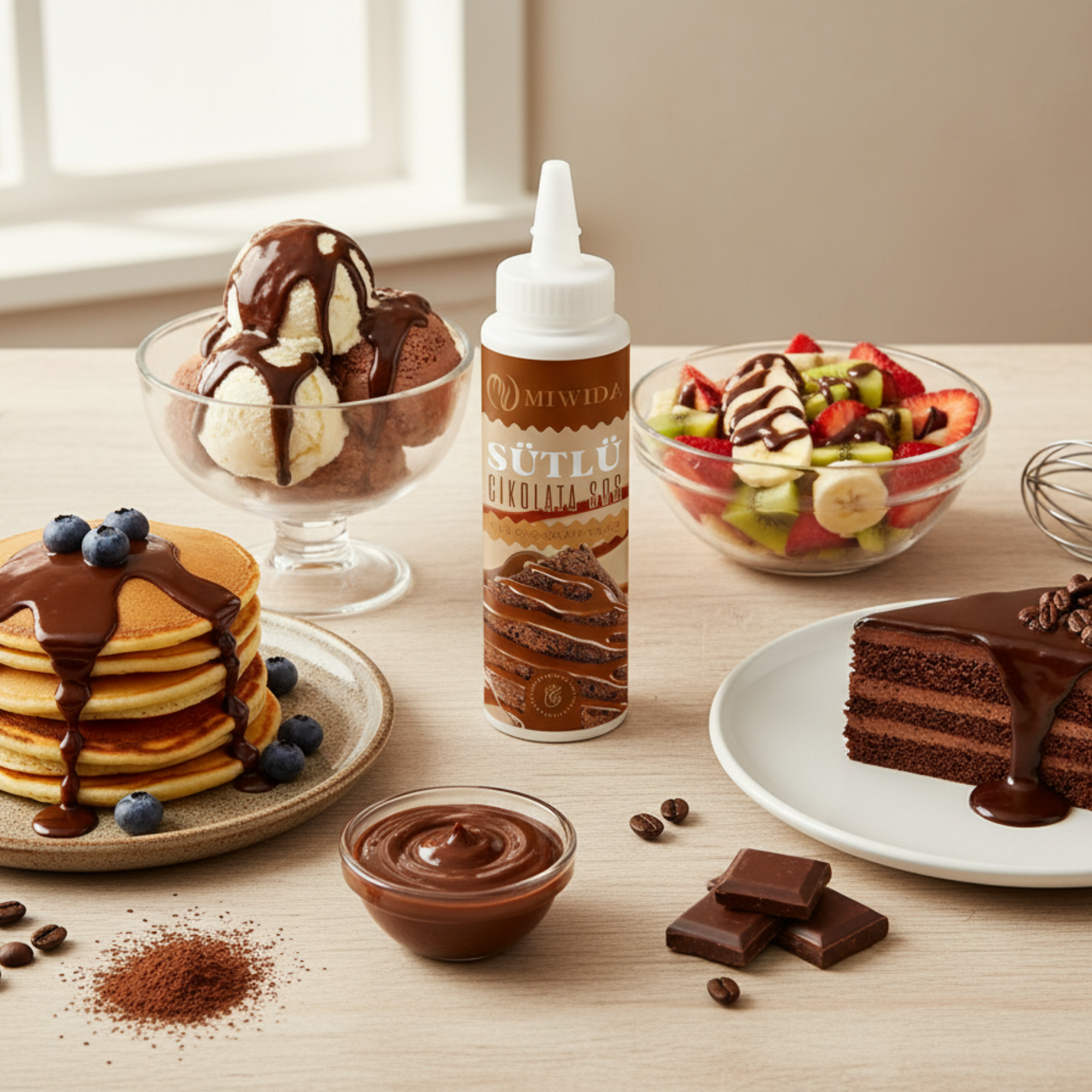 MİWİDA Sütlü Çikolata Sos - Pratik Waffle, Pankek,