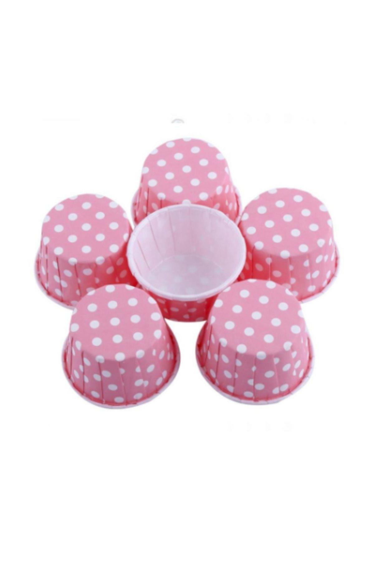 Pembe Puantiyeli Muffin Kağıt Kapsül 25 Adet 50x39 Mm