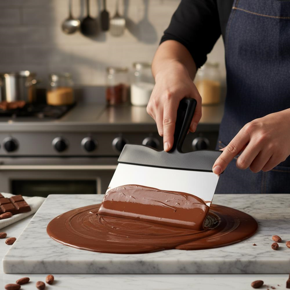 Profesyonel Çikolata Spatulası 21 cm | Paslanmaz Çelik Geniş Temperleme Spatulası