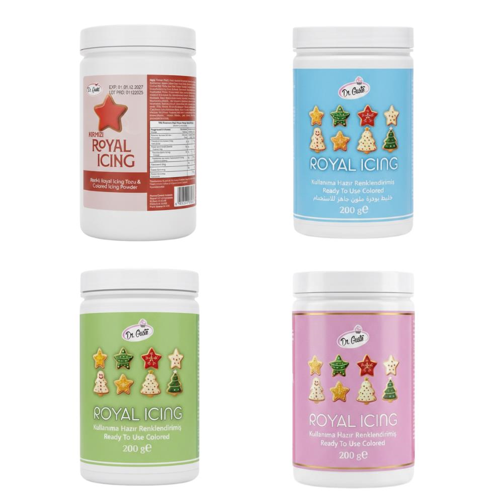 Royal Icing 4’lü Set 200 Gr – Pembe, Yeşil, Kırmızı, Mavi Kurabiye ve Pasta Dekoru