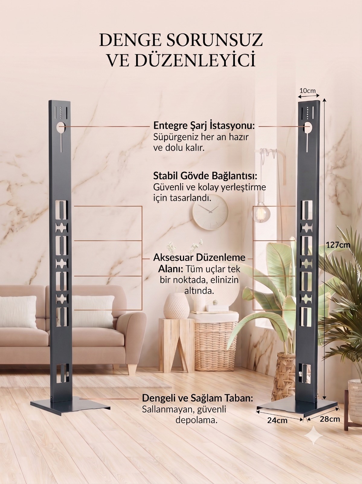 Dyson Uyumlu Siyah Dikey Süpürge Standı