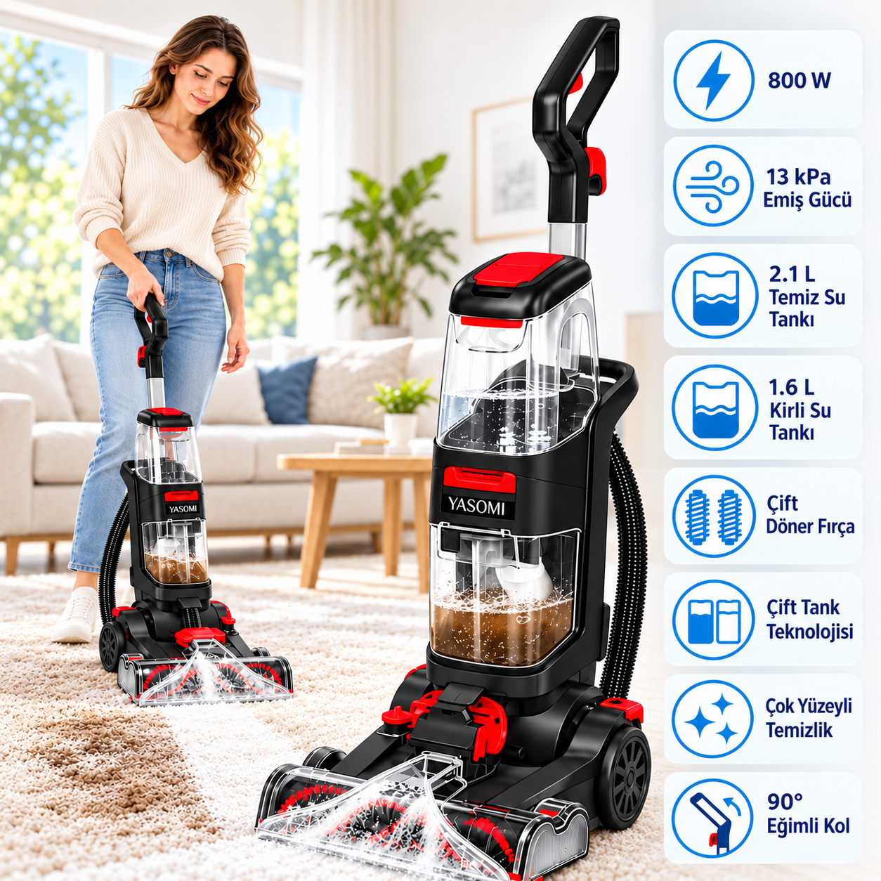 Yasomi Clean Force Pro Dikey Halı-Koltuk Yıkama ve Leke Çıkarma Makinesi