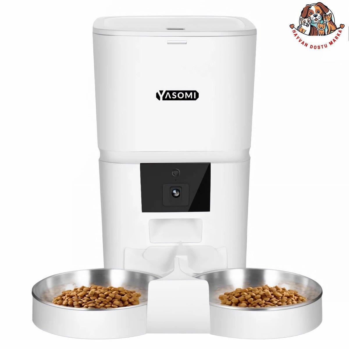 Yasomi MK6 6lt Kameralı Wifi Bağlantılı Tek ve Çift Kase Kullanımlı Kedi ve Köpek Besleyici (Beyaz)