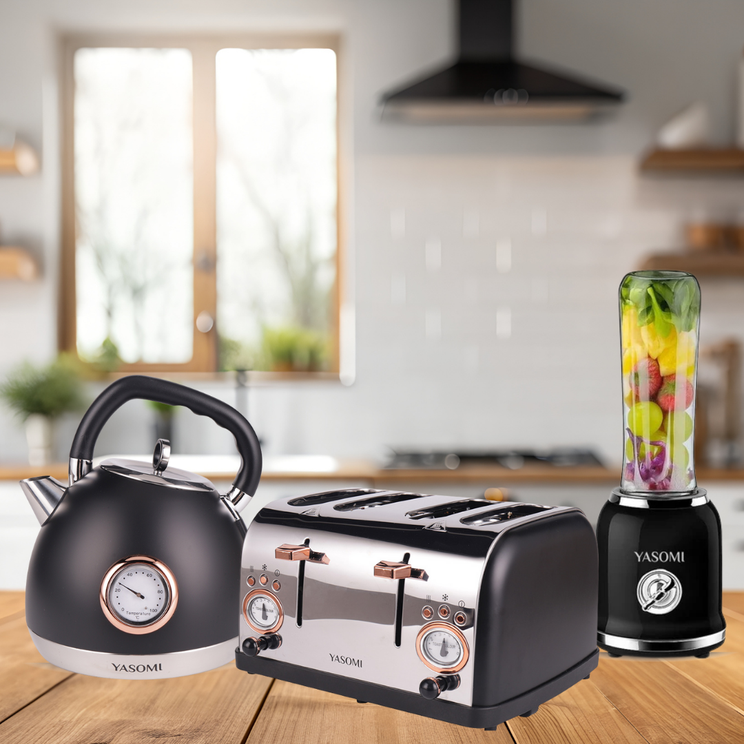 Yasomi Premium Kahvaltı Seti Su Isıtıcı Kettle + Smoothie Blender + Ekmek Kızartma Makinesi (siyah)