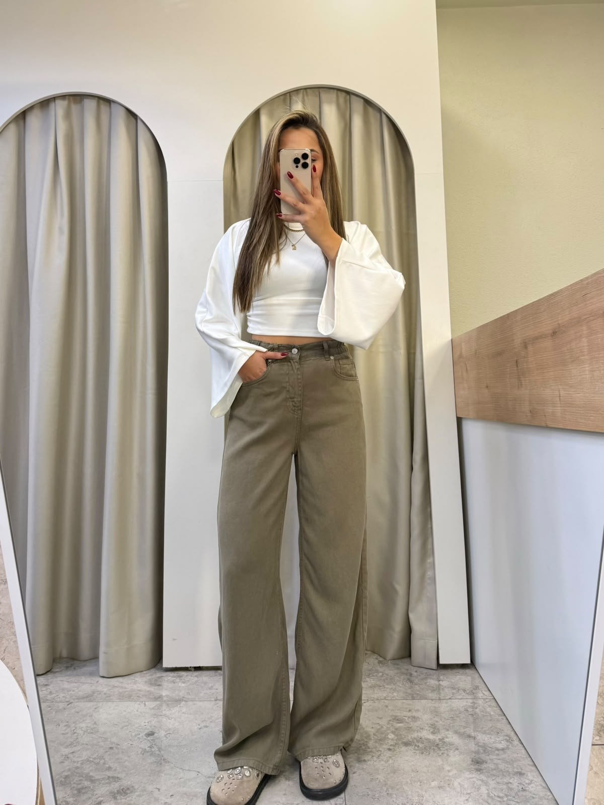 Adora Haki Beli Lastikli Tensel Jean