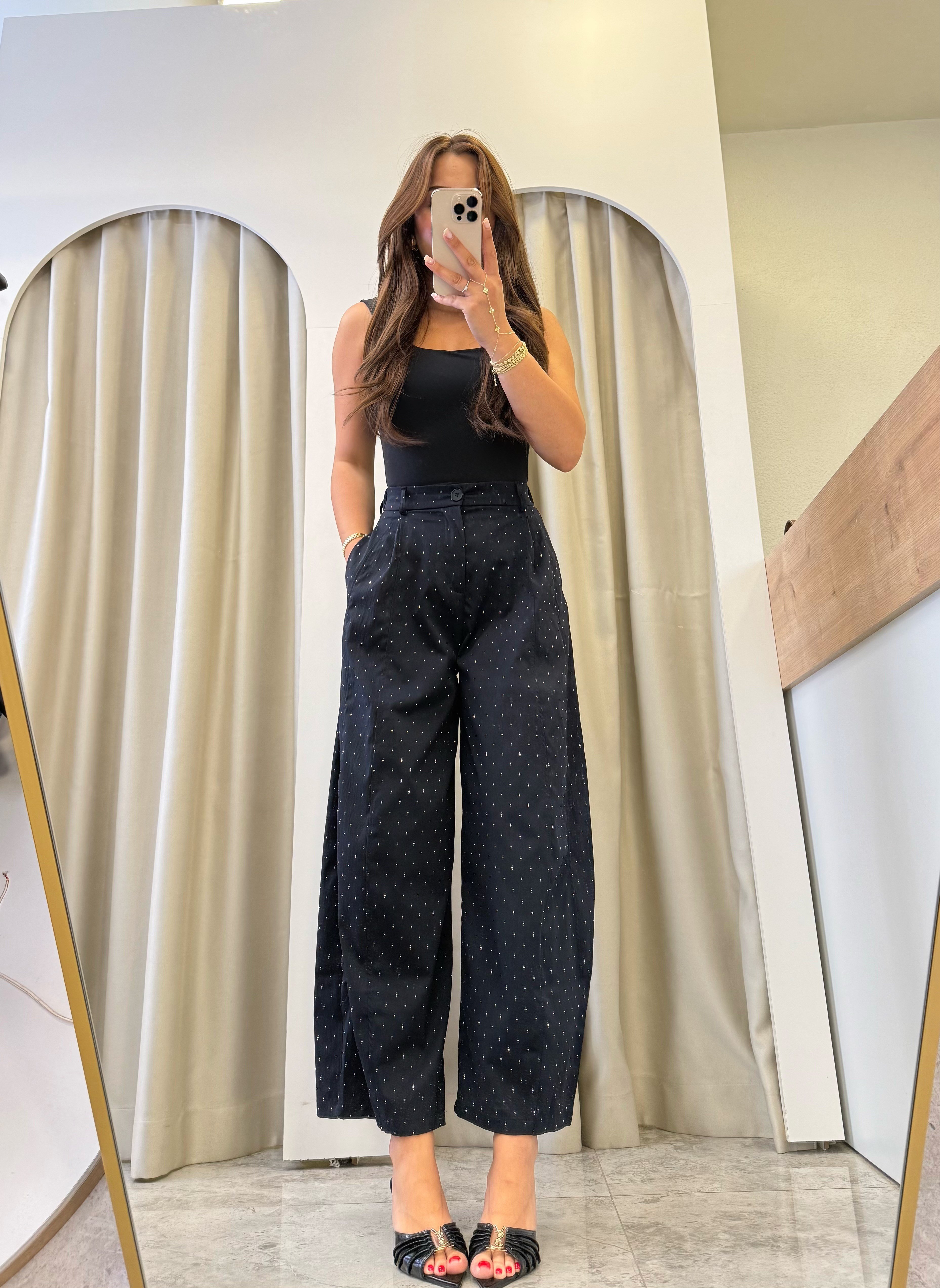 Also Siyah İthal Taşlı Balon Pantolon