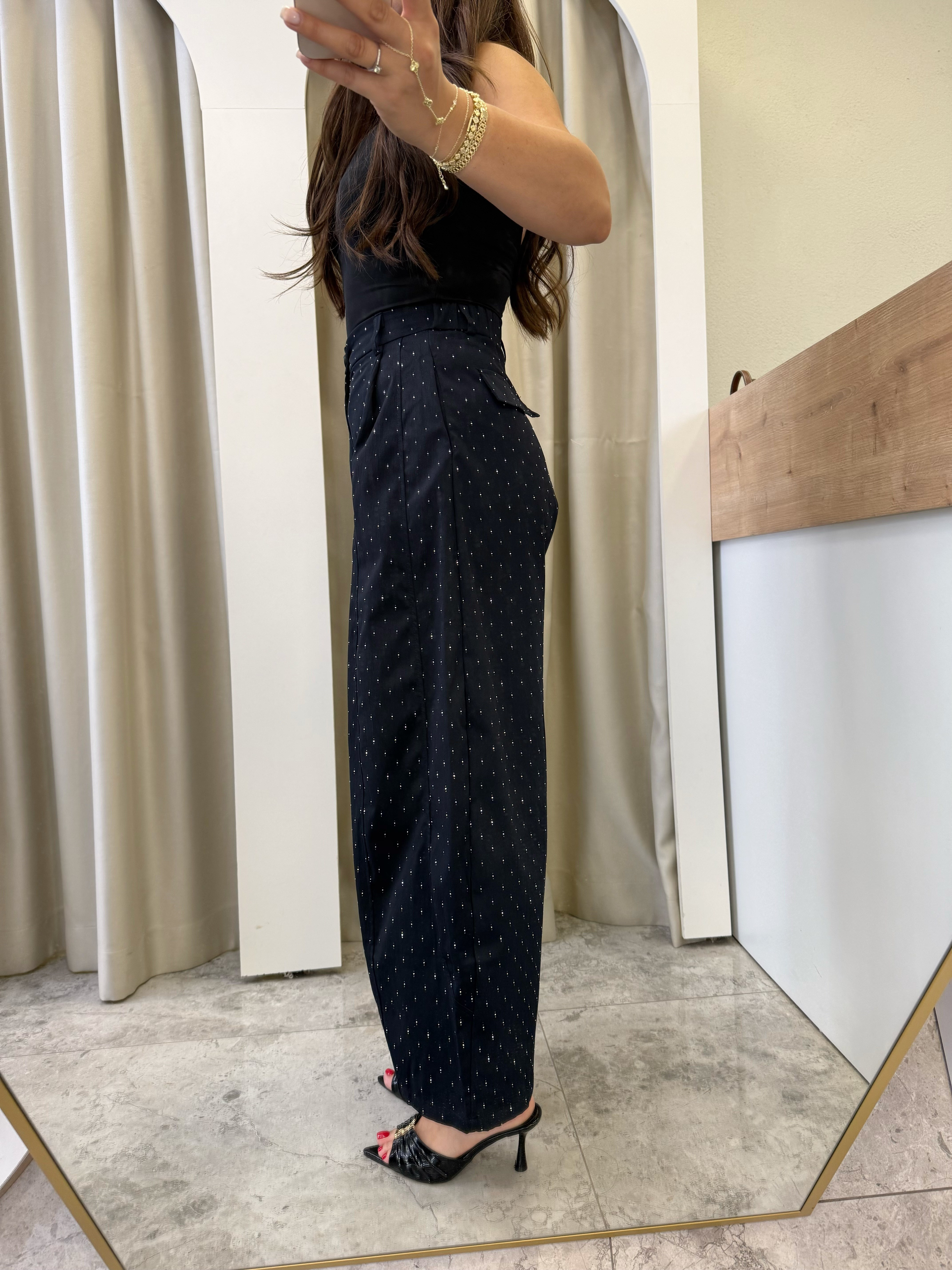 Also Siyah İthal Taşlı Balon Pantolon