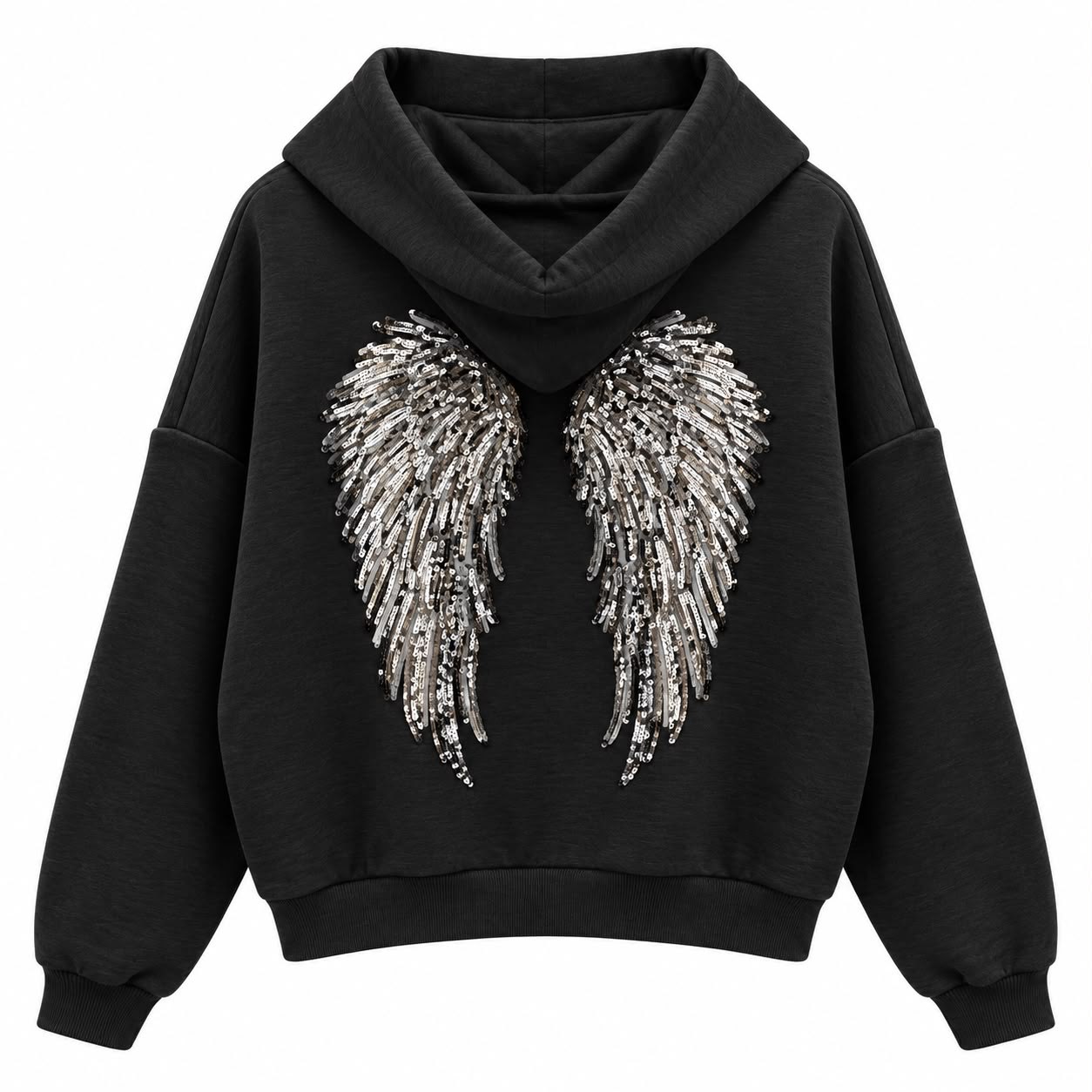 Angel Siyah Arkası Pul Baskılı Sweat