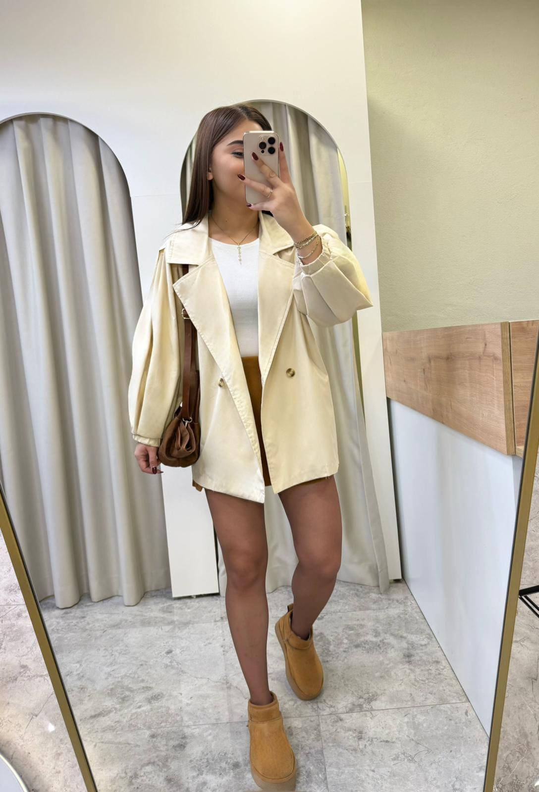 Balon Kol Düğmeli Oversize Trenç
