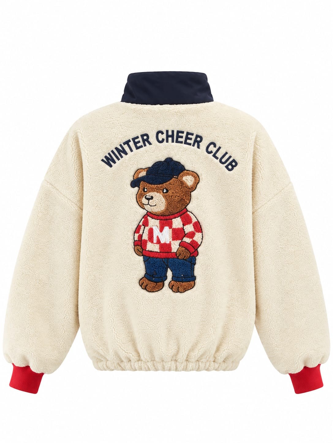 Bear Ekru Lacivert Ayıcık Bakılı Polar Sweatshirt