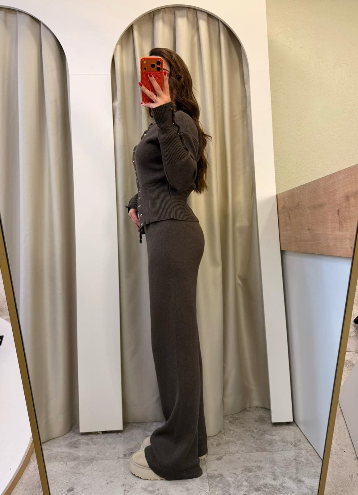 Bella Çıtçıtlı Triko Takım Kahve