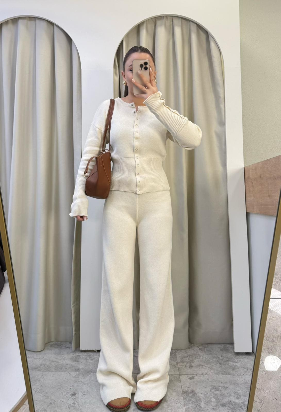 Bella Çıtçıtlı Triko Takım Krem