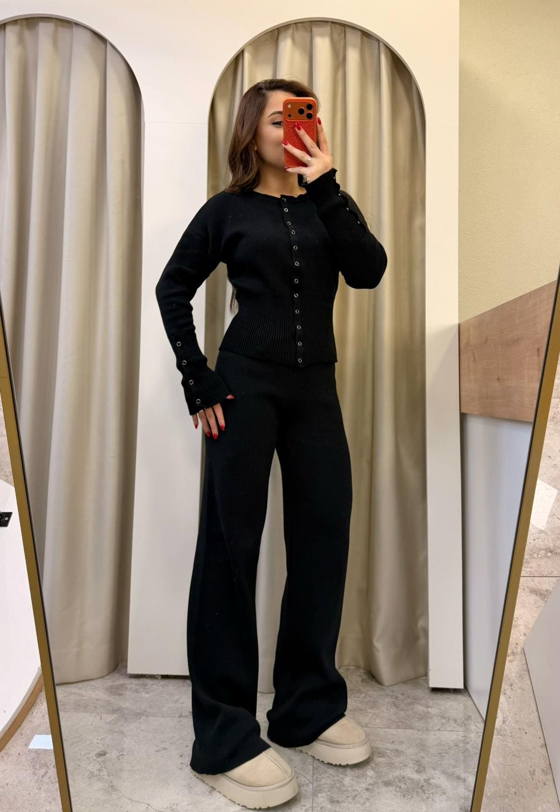 Bella Çıtçıtlı Triko Takım Siyah