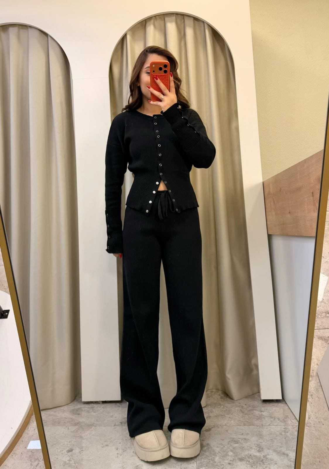 Bella Çıtçıtlı Triko Takım Siyah