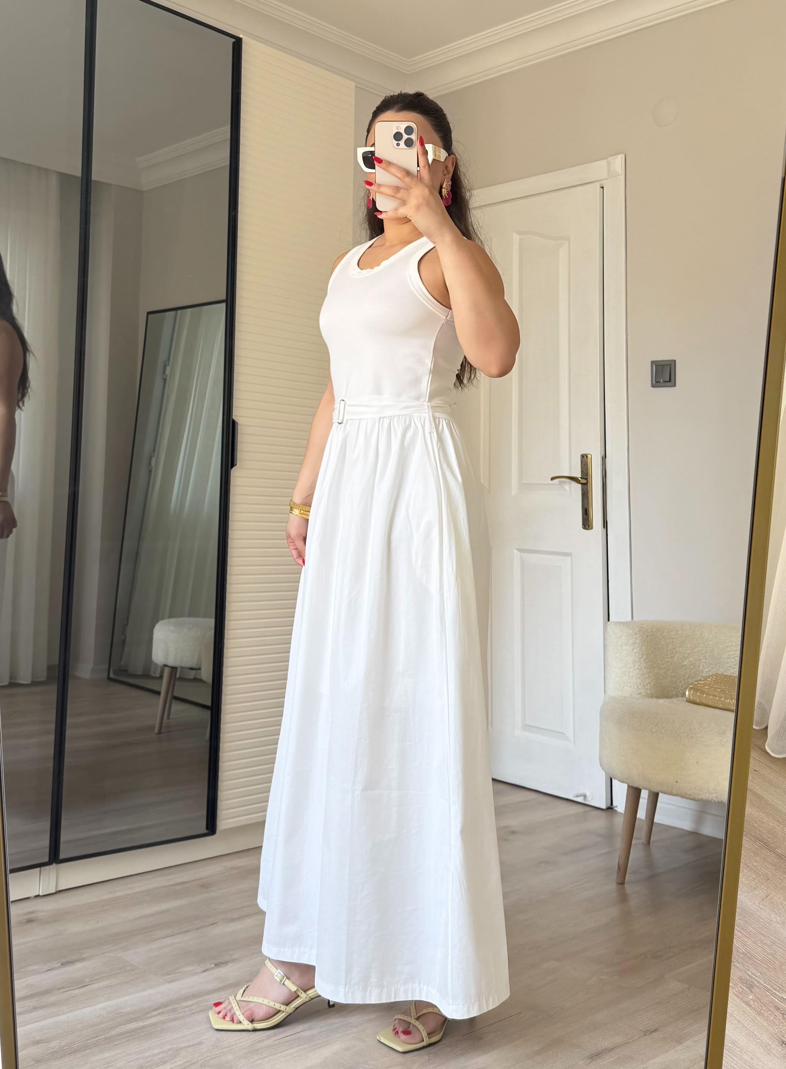 Beyaz Marka Model Kemerli Elbise