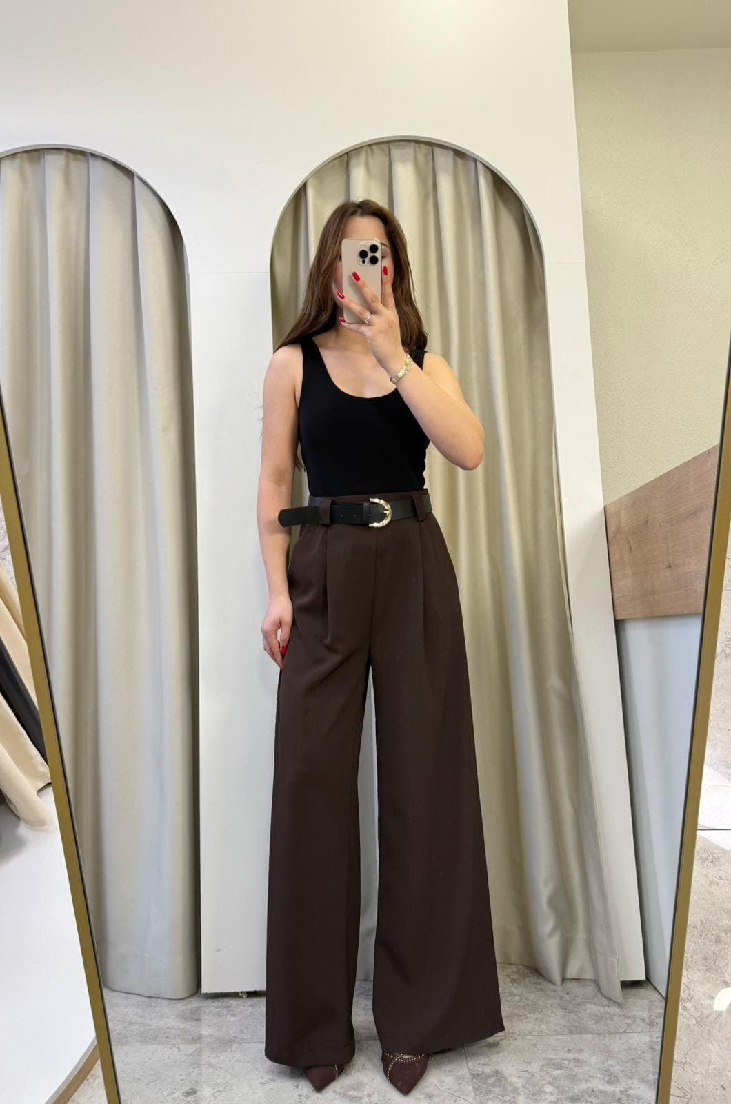 Blush Kahve Pantolonlu Kemerli Tulum
