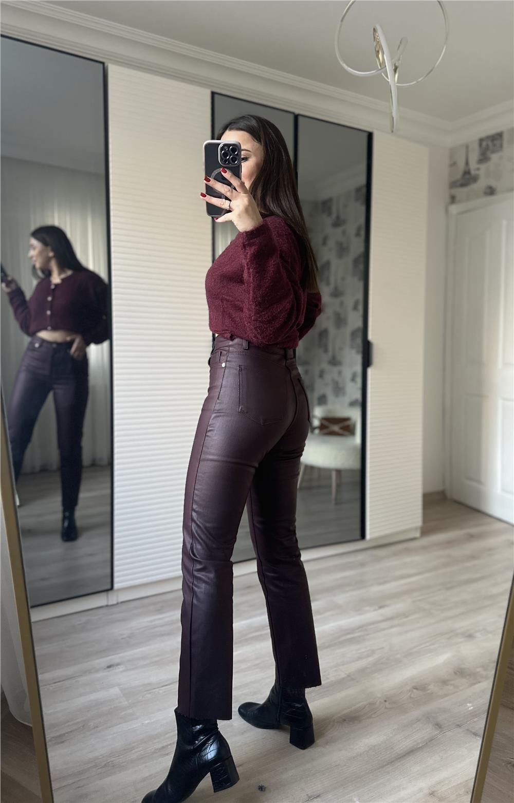 bordo mumlu pantolon