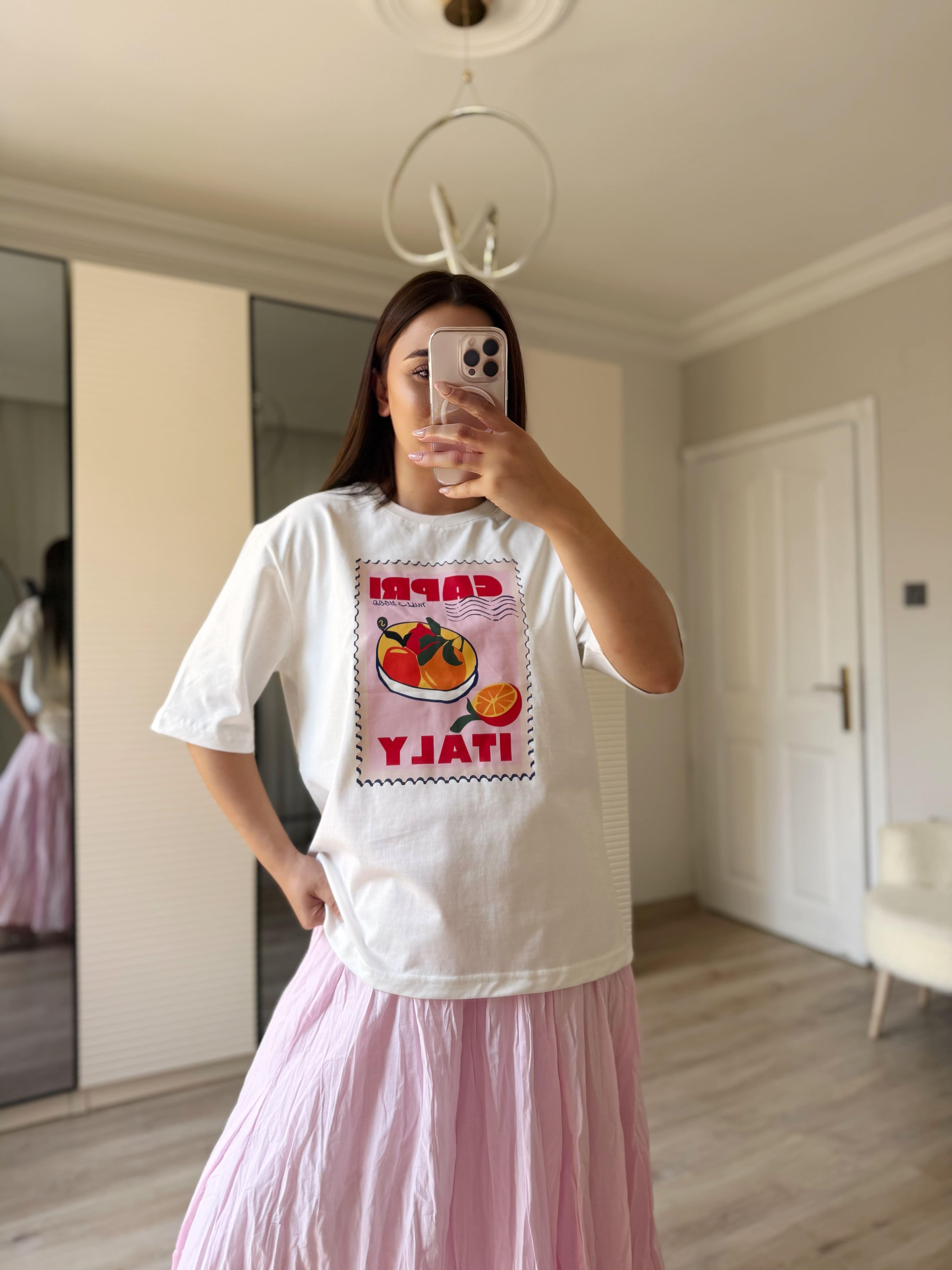 Capri Baskılı Oversize  Tişört