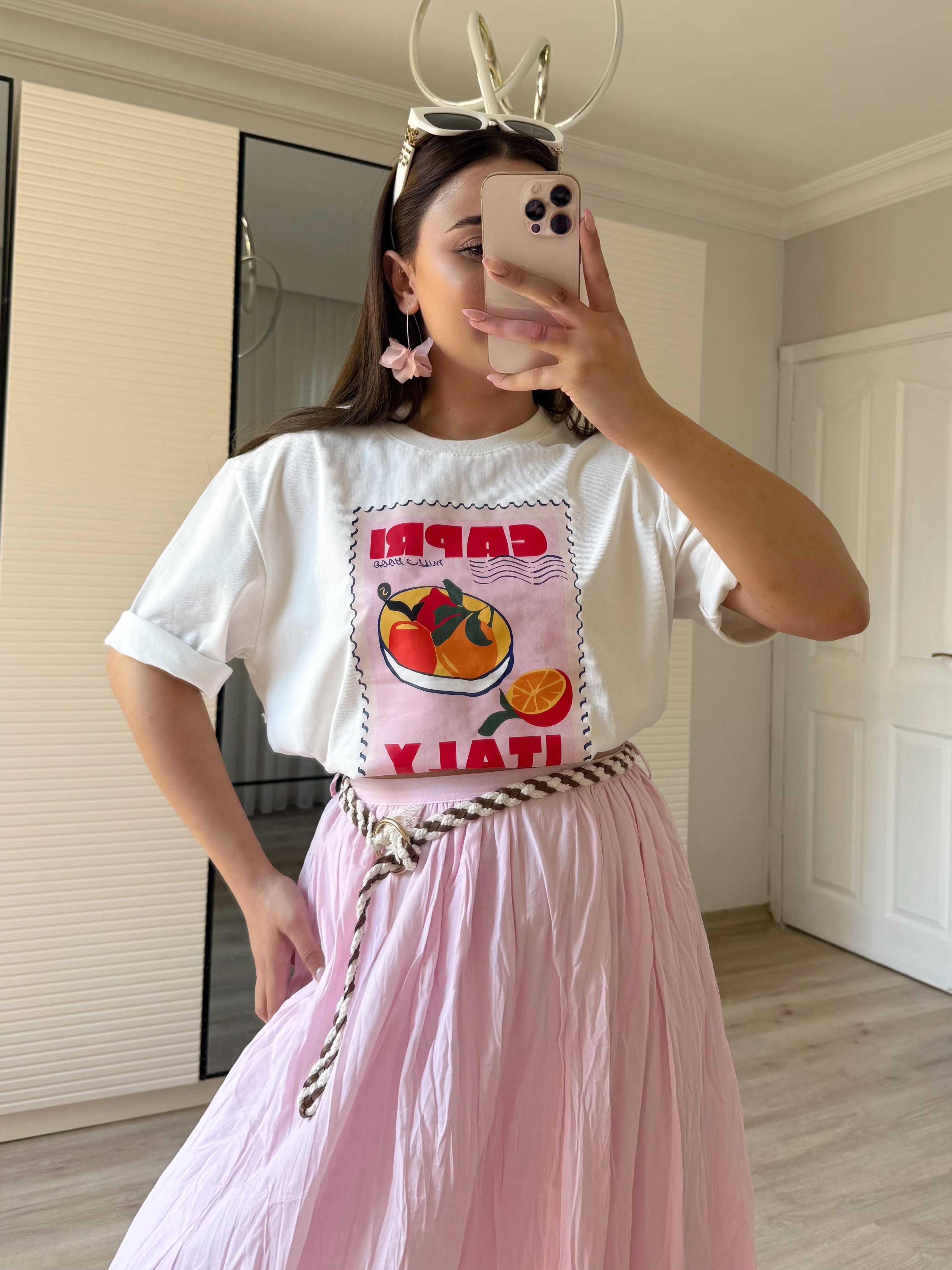 Capri Baskılı Oversize  Tişört