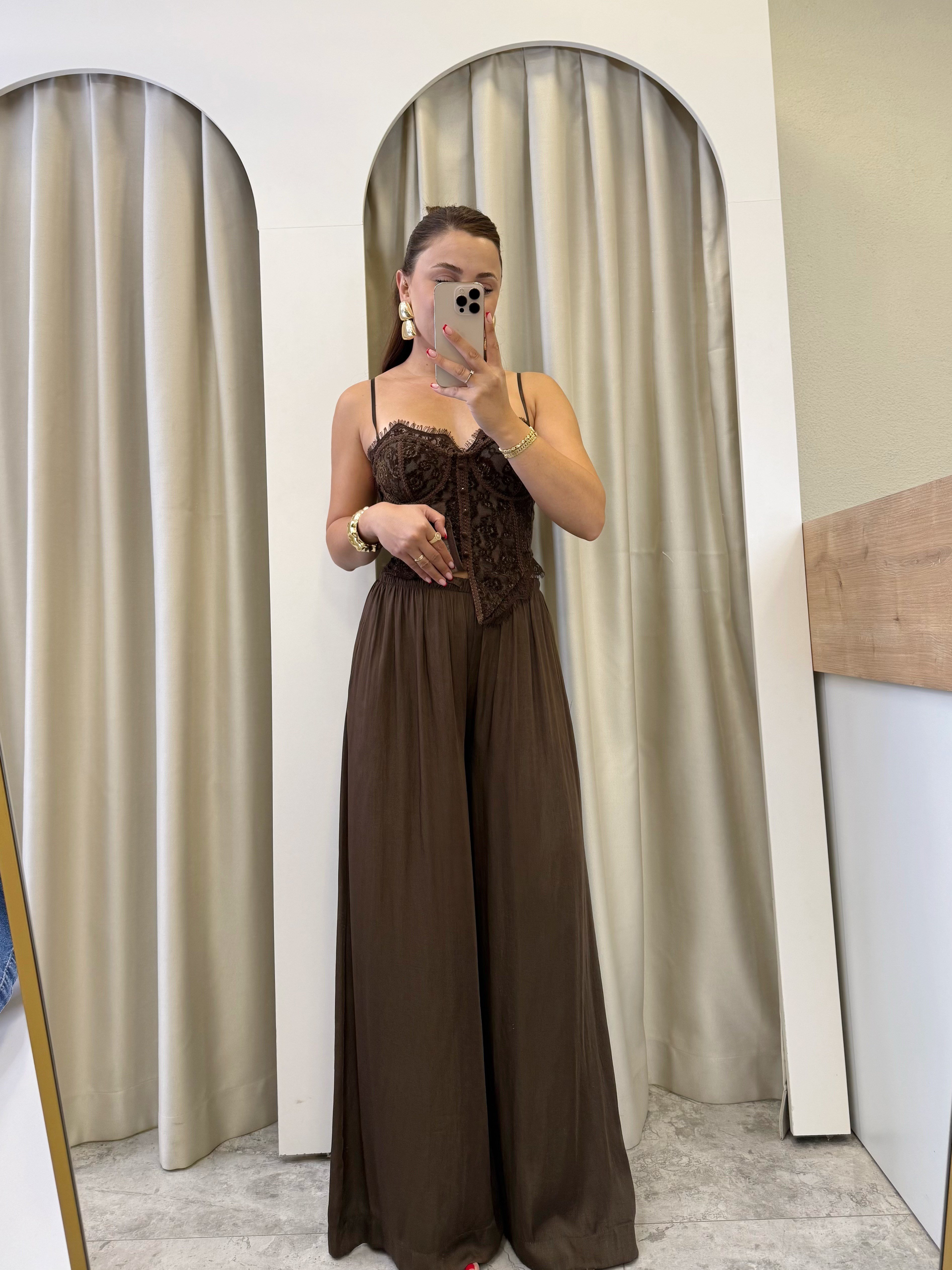 Catrin Kahve Beli Lastikli Tensel Palazzo