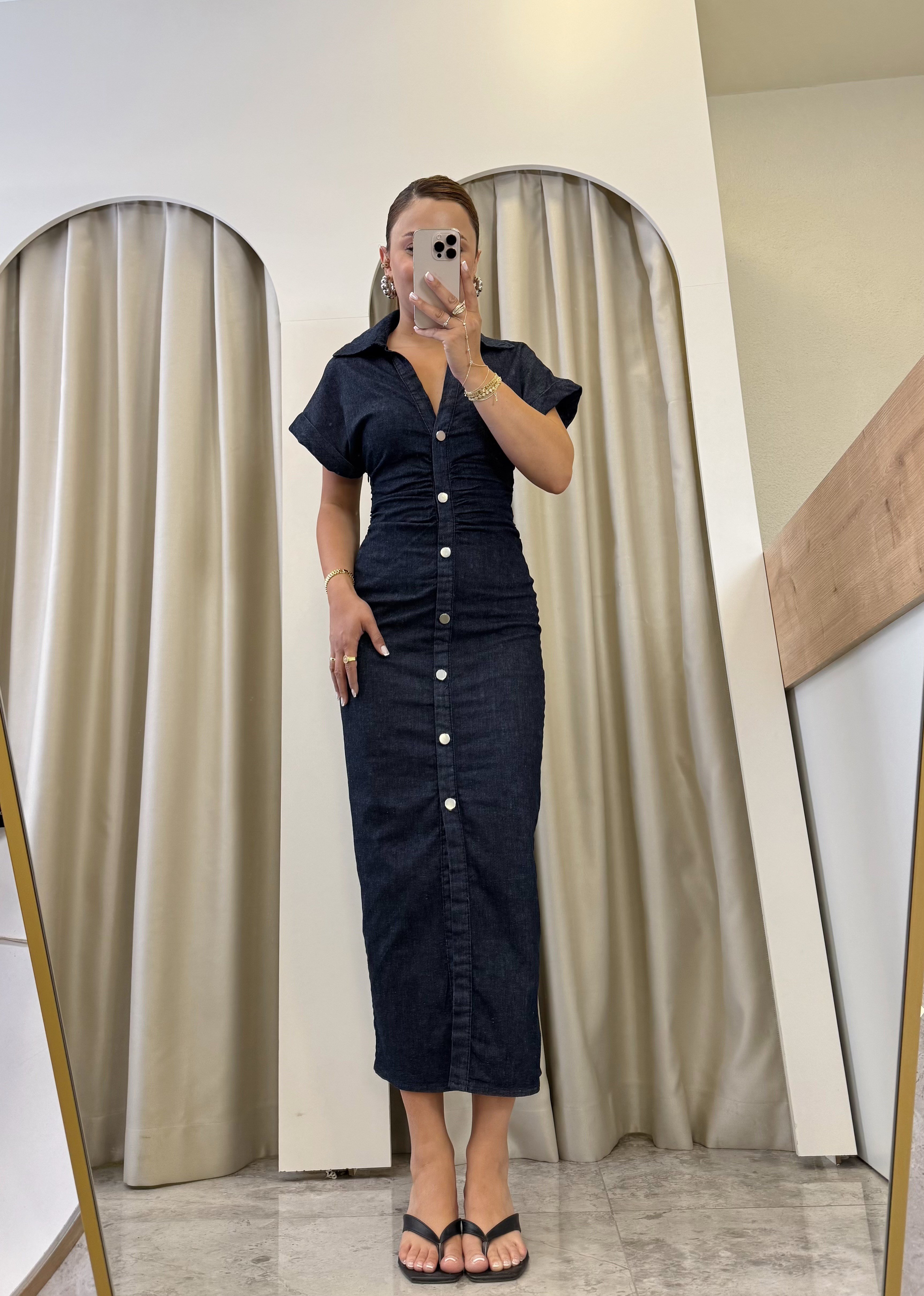 Charlie Midi Boy Lİkralı Denim Elbise