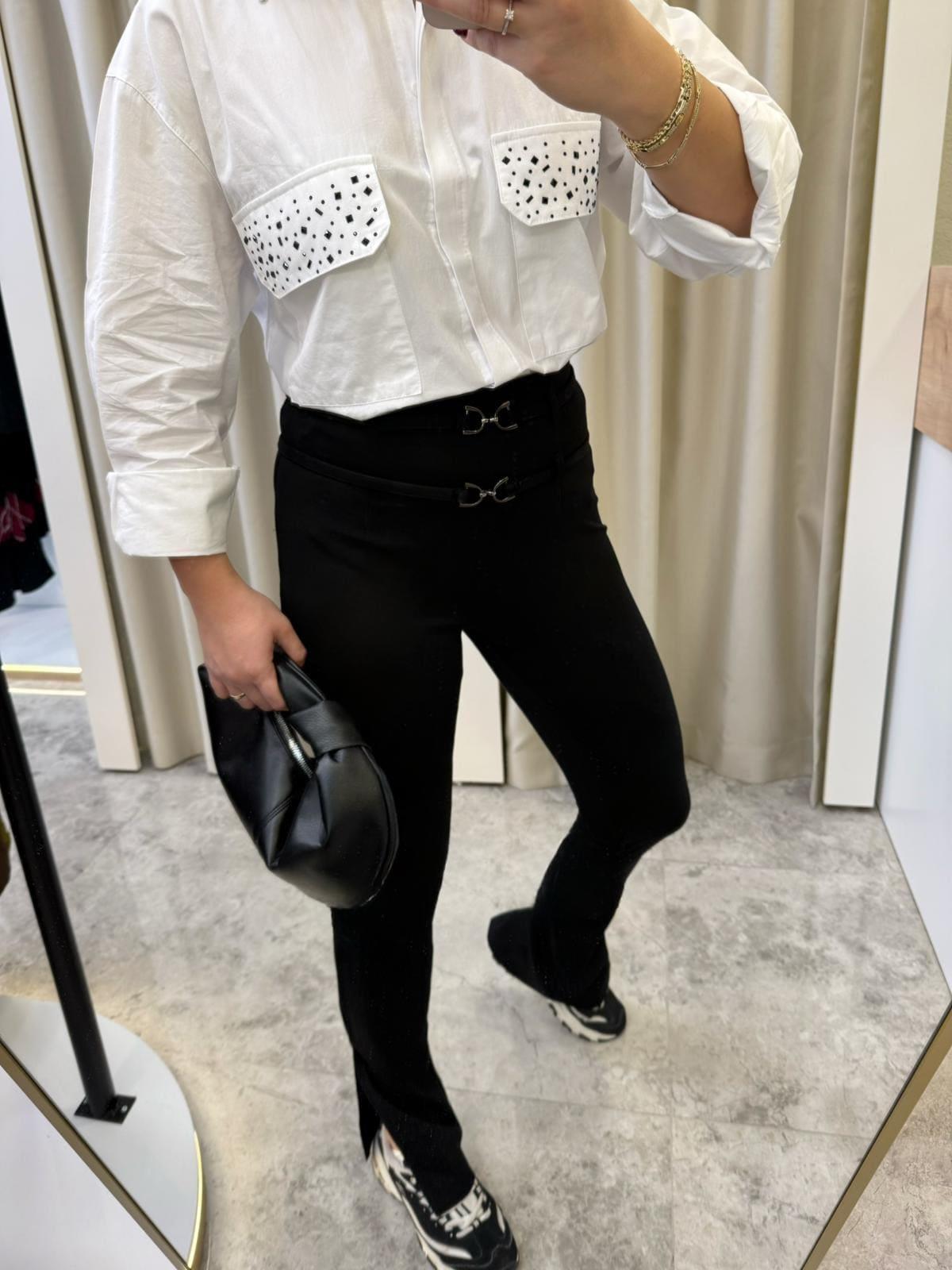 Çift Kemer Detaylı Tayt Pantolon