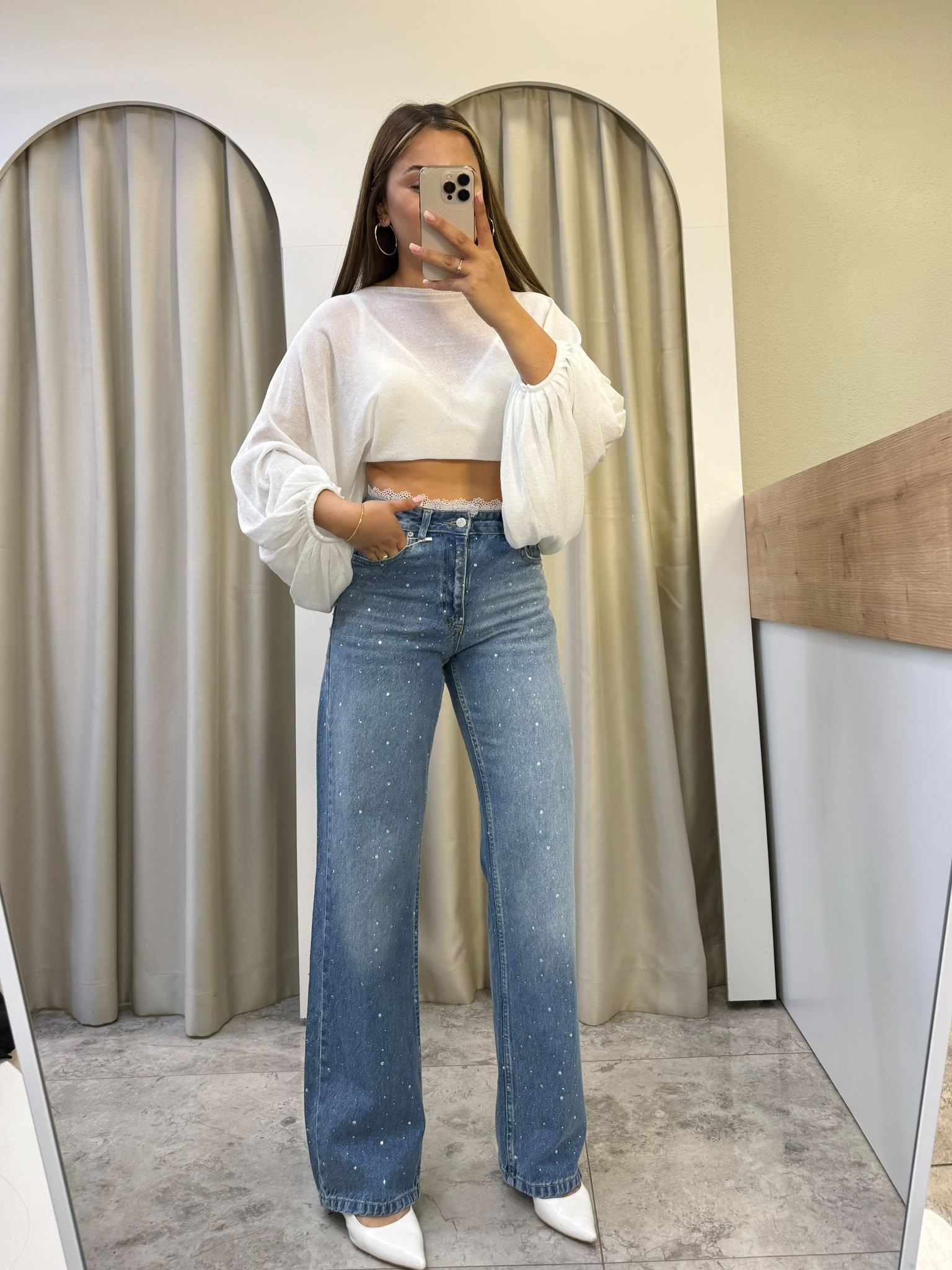 Dakota Beli Dantel Detay Boru Paça Taşlı Jean