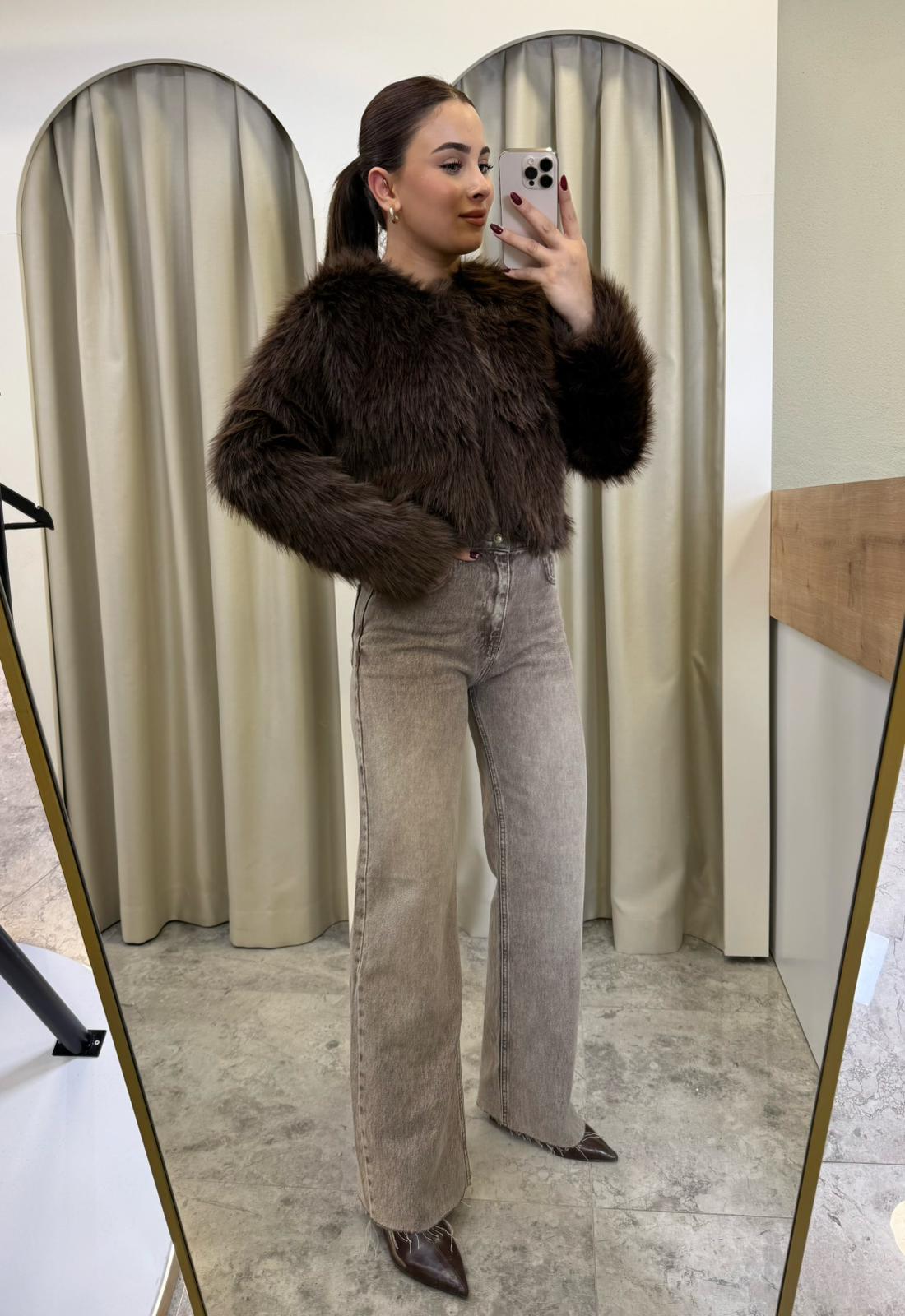 Diana Crop Kürk-KAHVE