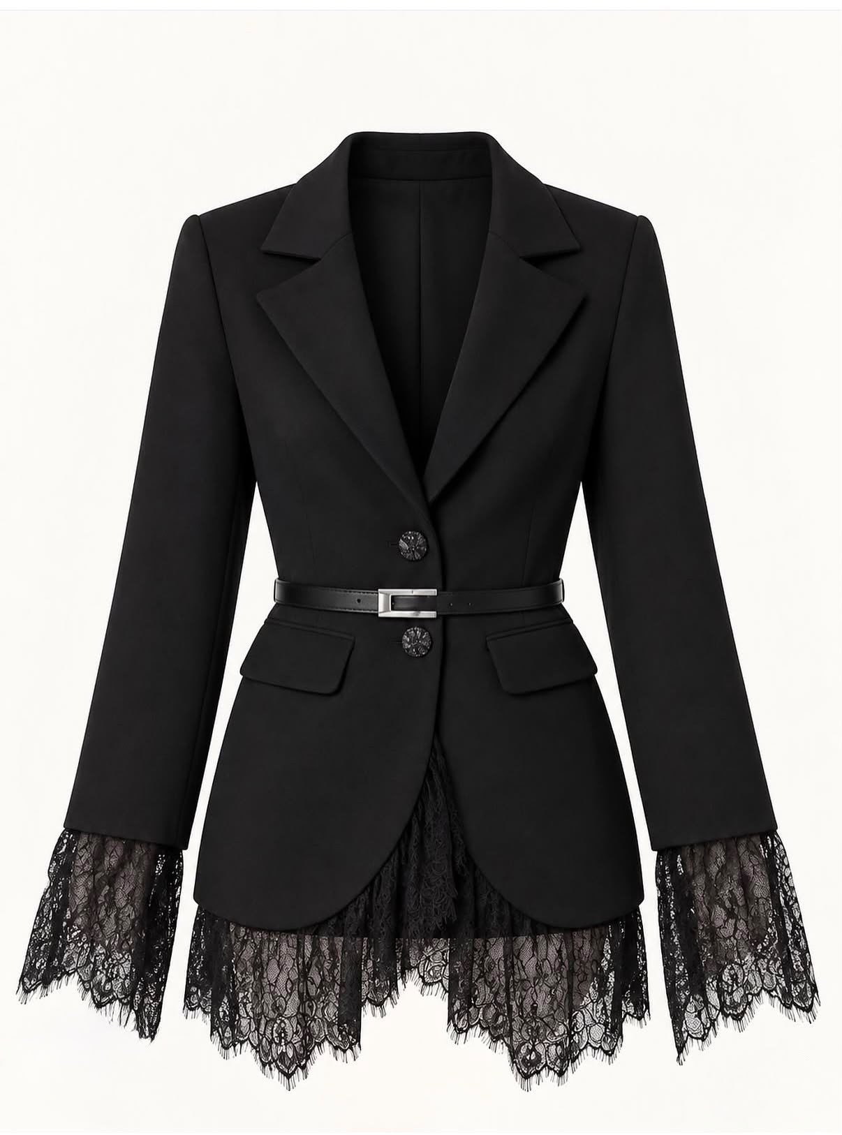 Elow Siyah Dantel Detaylı Blazer Ceket