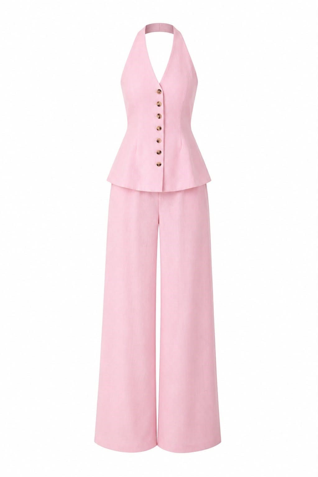 Fava Pembe Keten Yelekli Takım