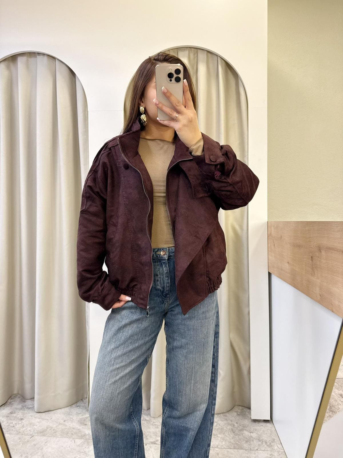 Felix Süet Dik Yaka Bomber Ceket Bordo