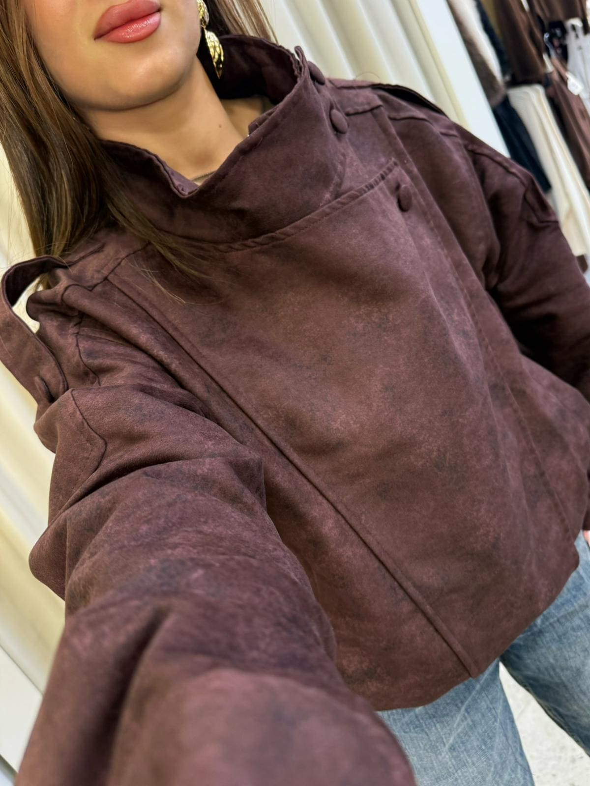 Felix Süet Dik Yaka Bomber Ceket Bordo