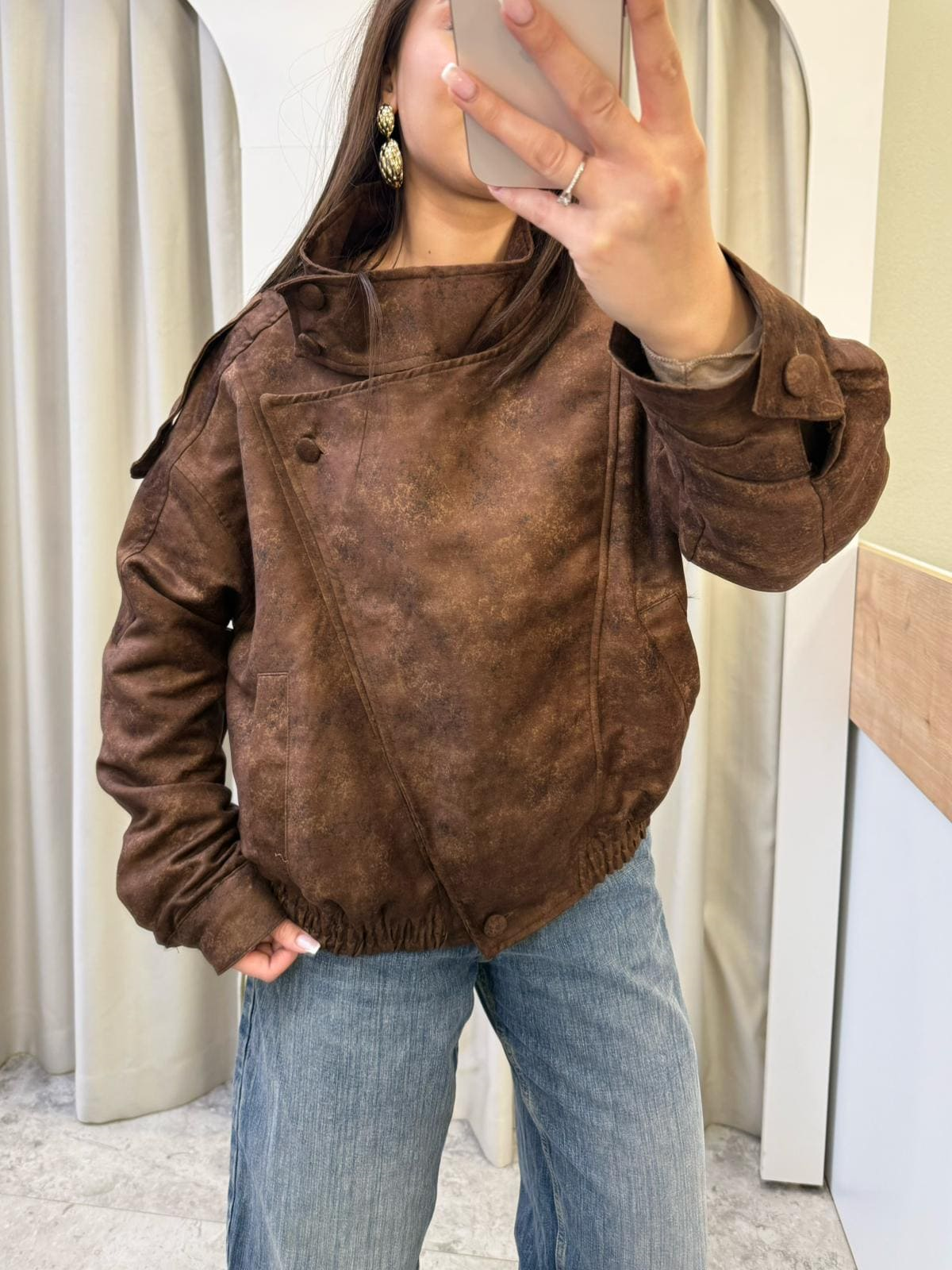 Felix Süet Dik Yaka Bomber Ceket Taba