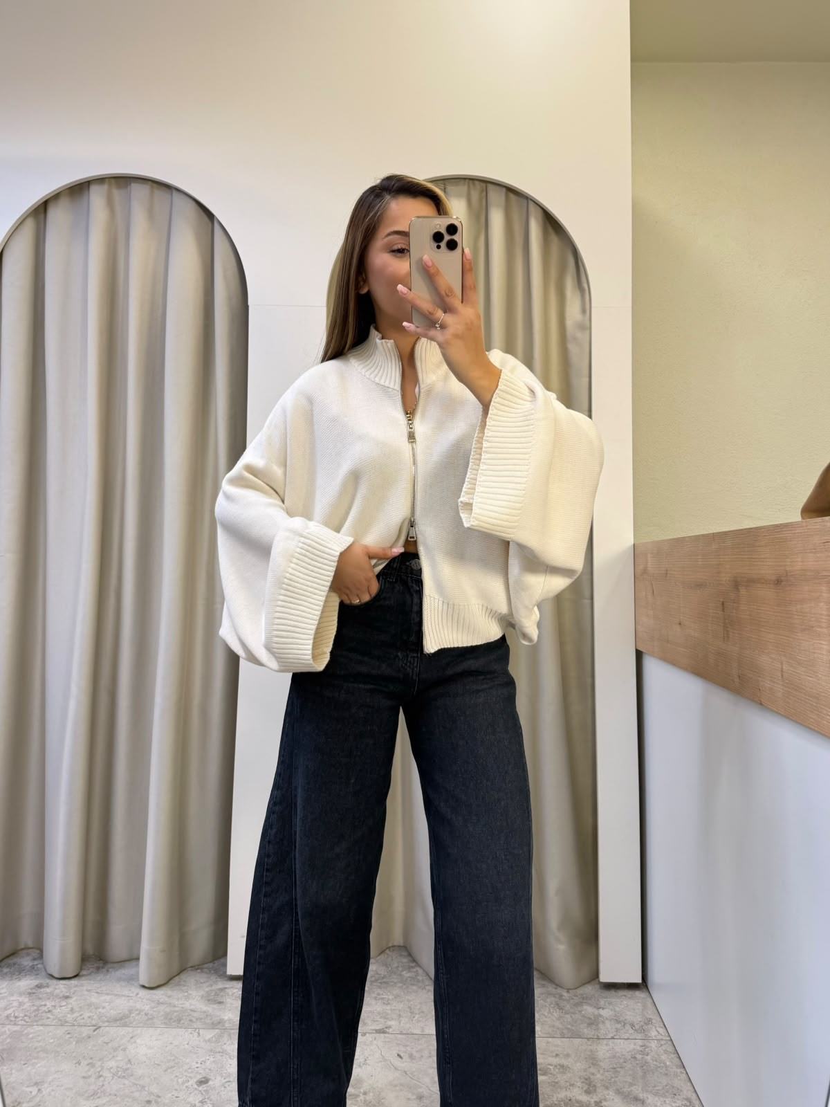 Folk Zr Marka Model Ekru Yarasa Kol Triko Hırka