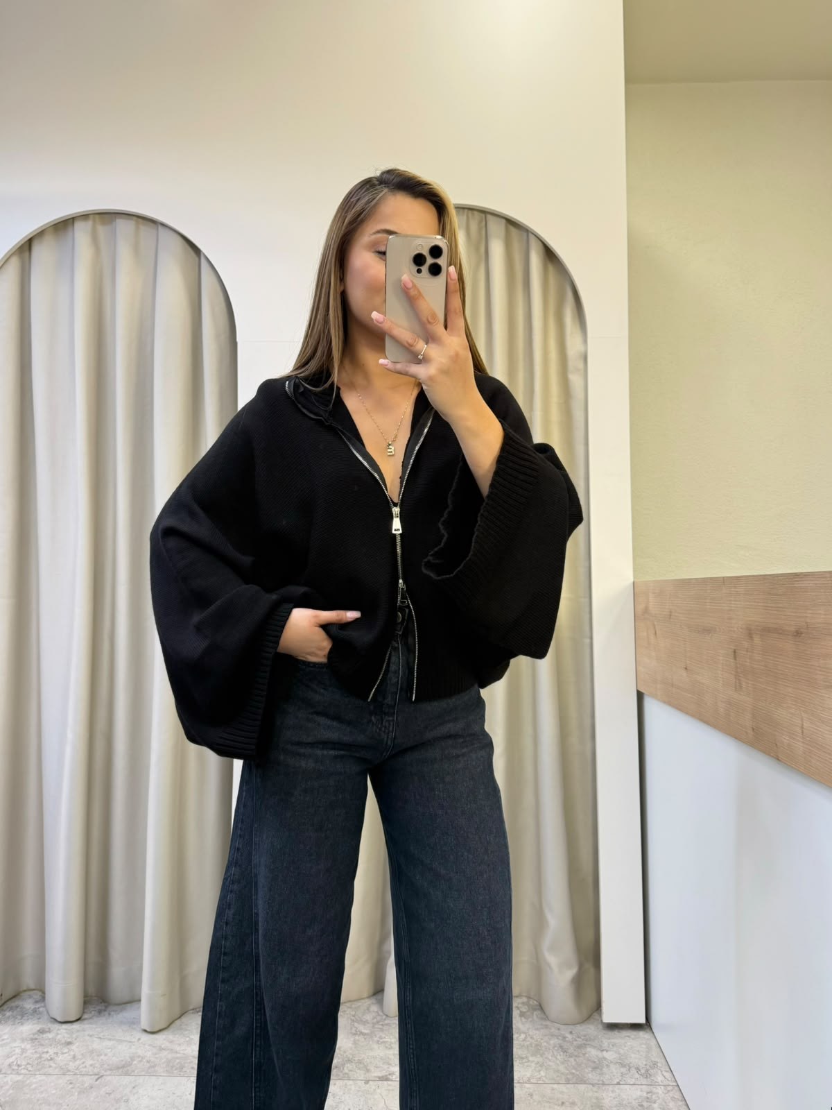 Folk Zr Marka Model Siyah Yarasa Kol Triko Hırka