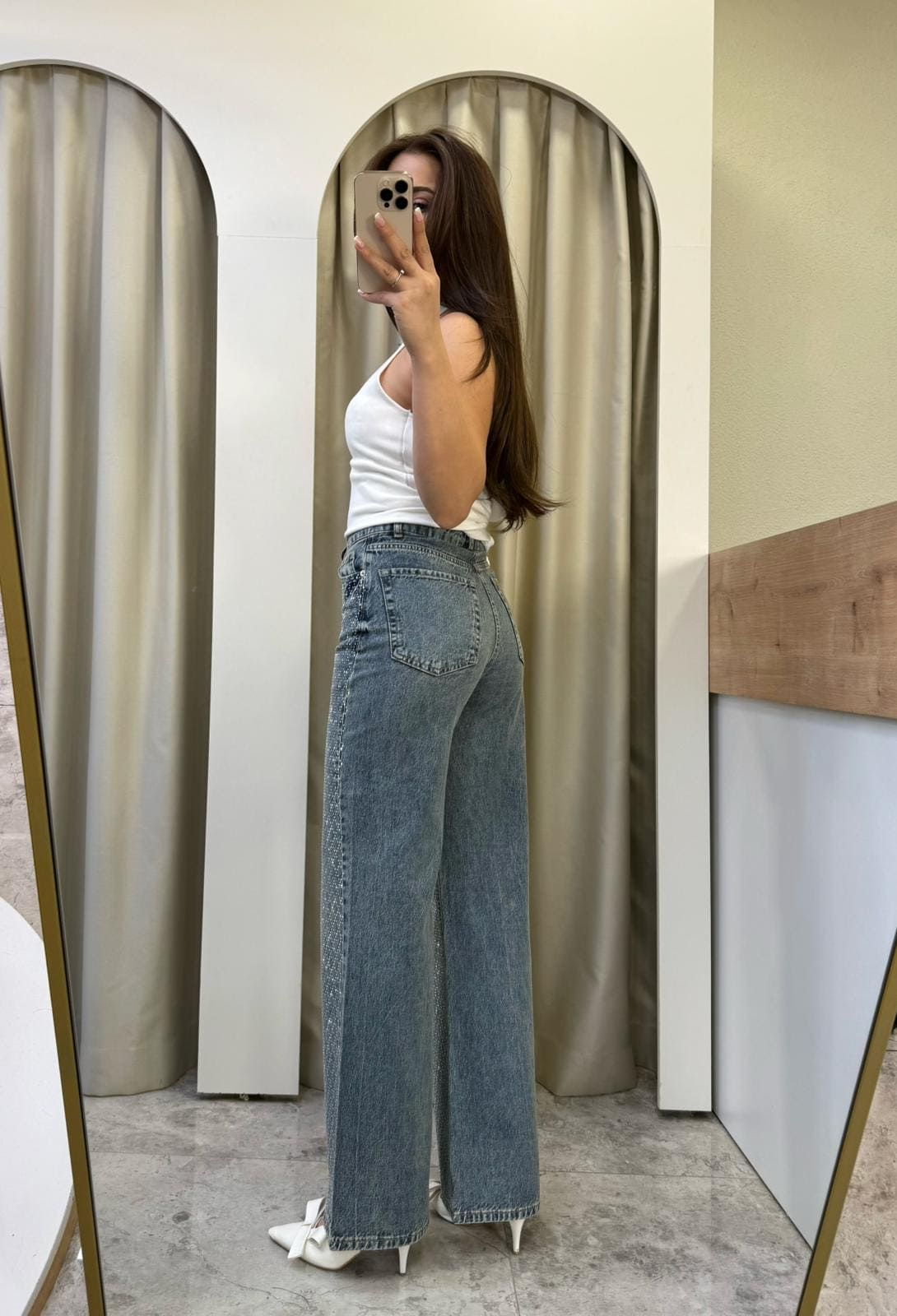 Glowin Taşlı Wide Leg Jean