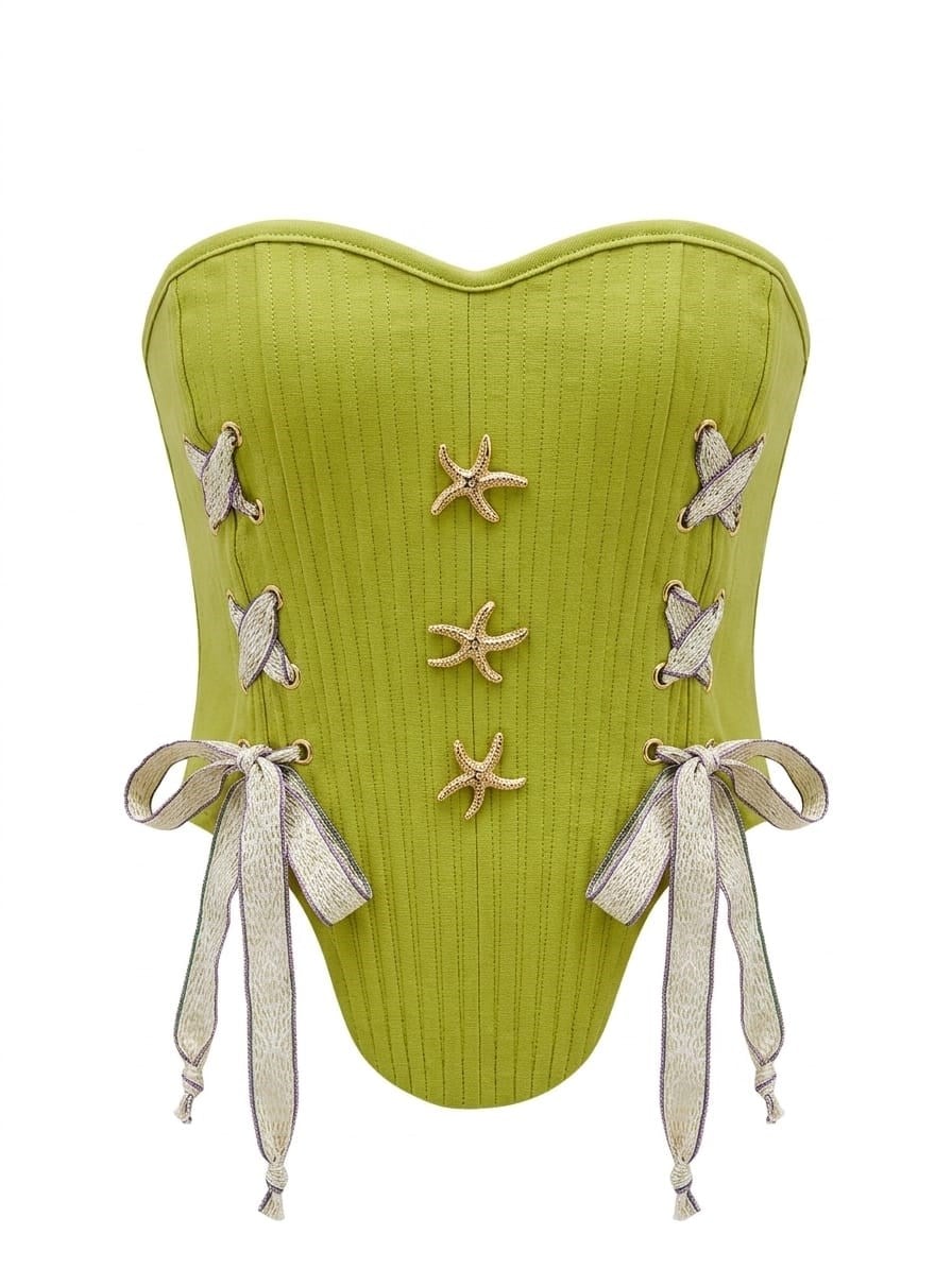 Green Yeşil Balenli Charm Detaylı Korse
