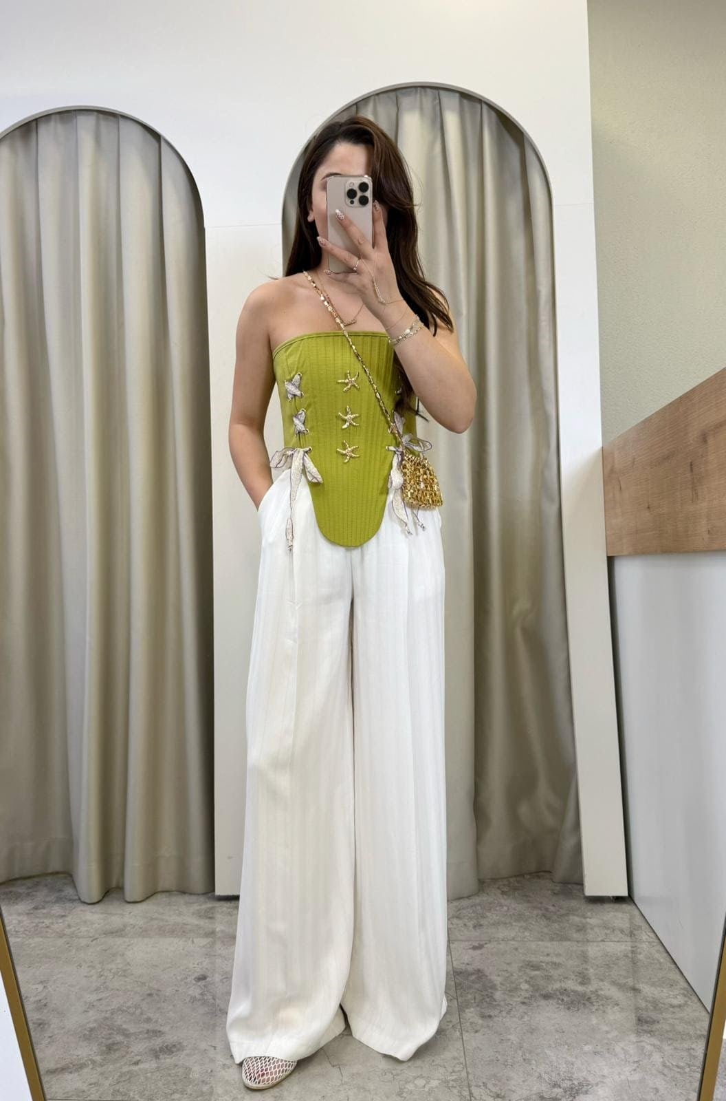Green Yeşil Balenli Charm Detaylı Korse