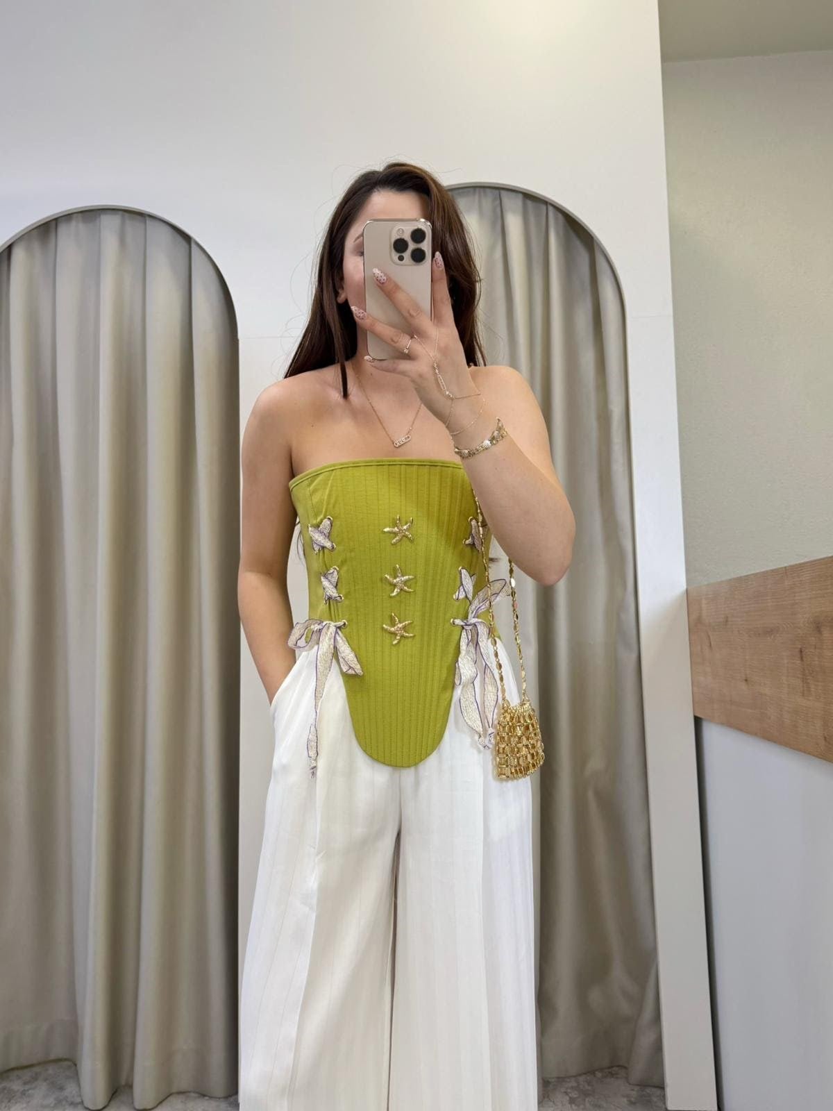 Green Yeşil Balenli Charm Detaylı Korse
