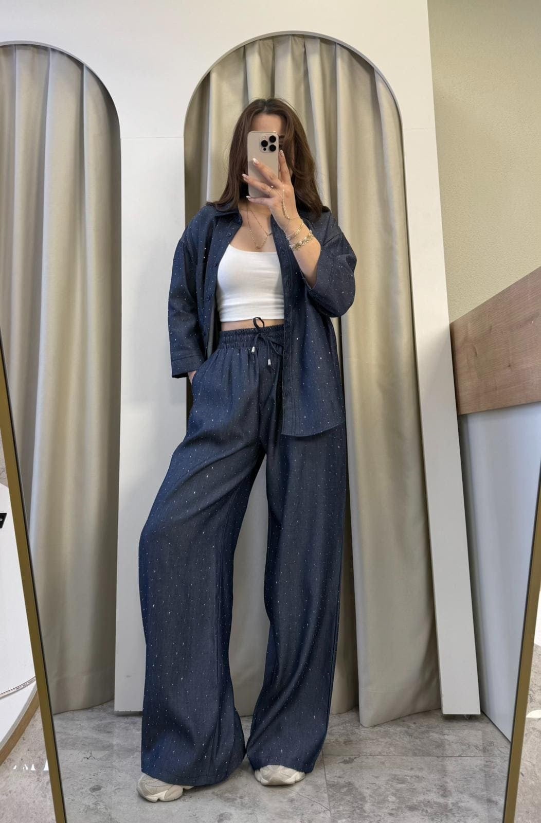 Huda Taşlı Tensel Denim Takım