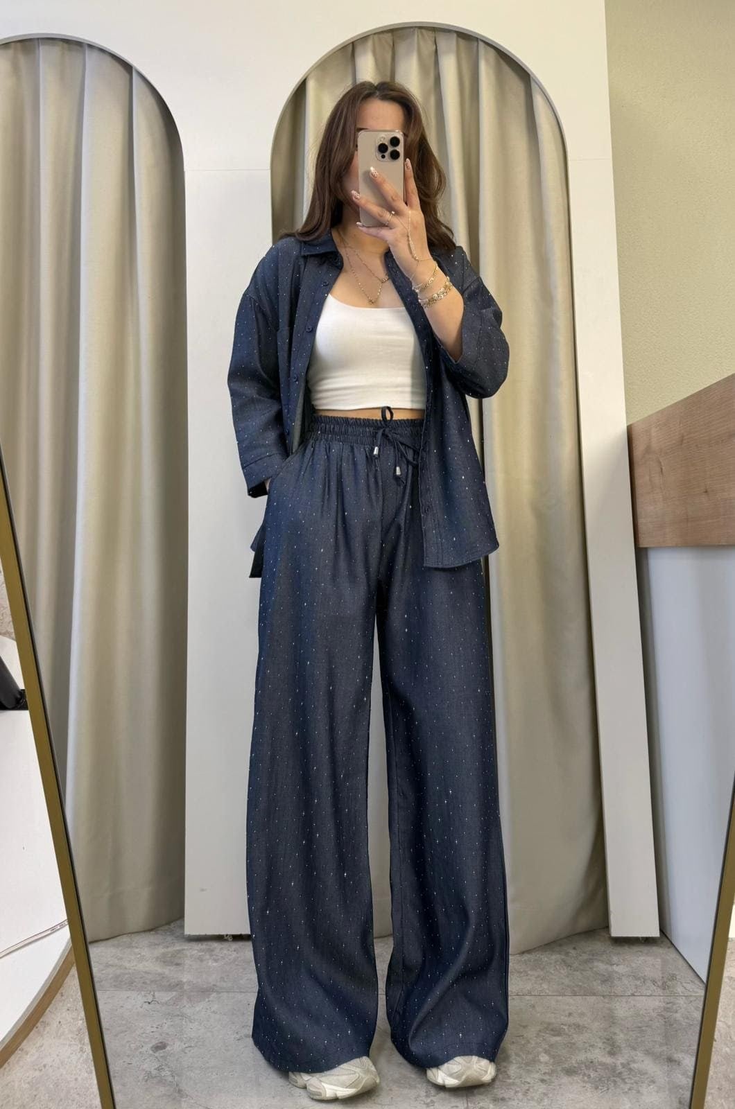 Huda Taşlı Tensel Denim Takım