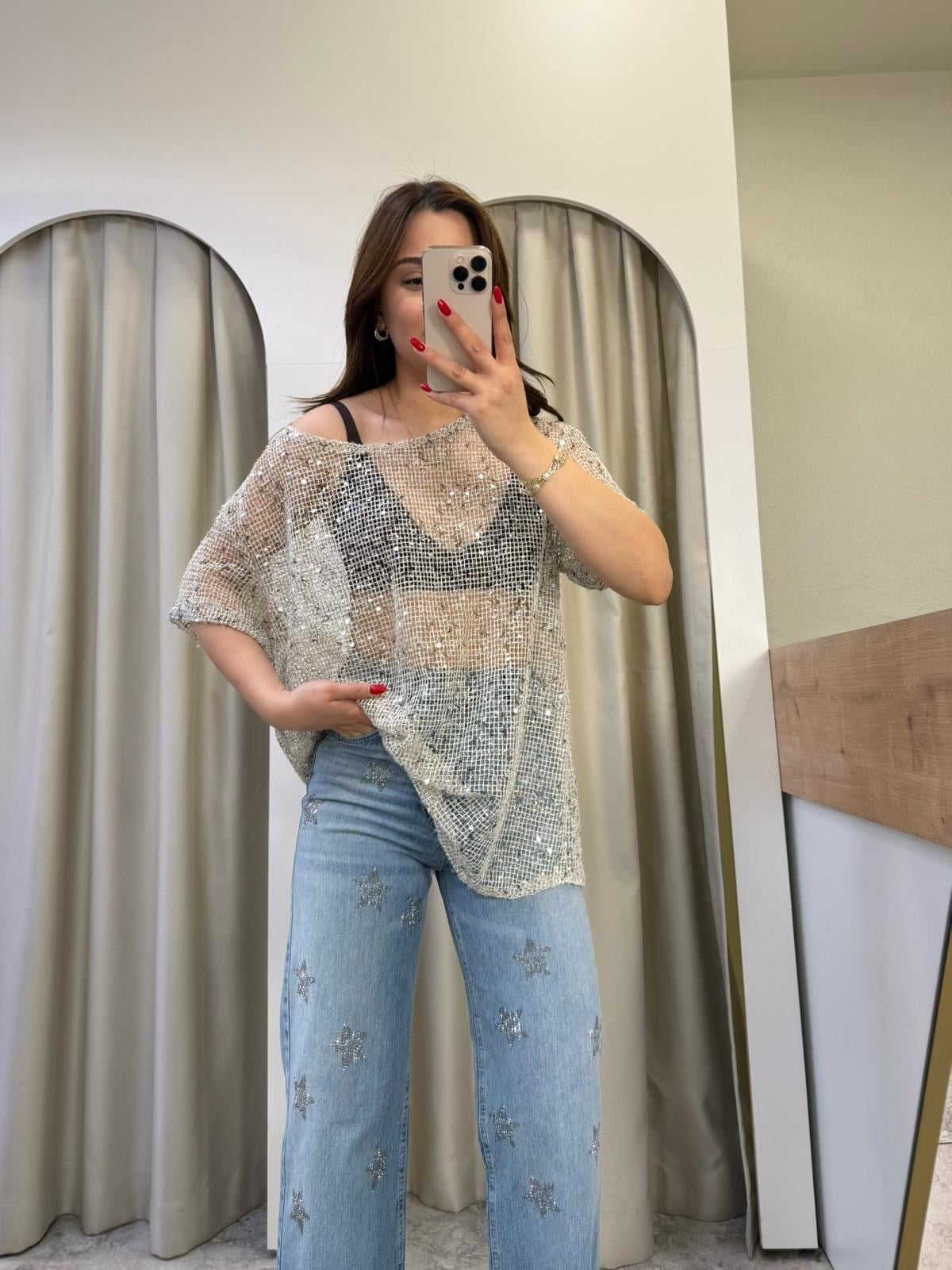 Icon ZR Bej Pul Detaylı Bluz