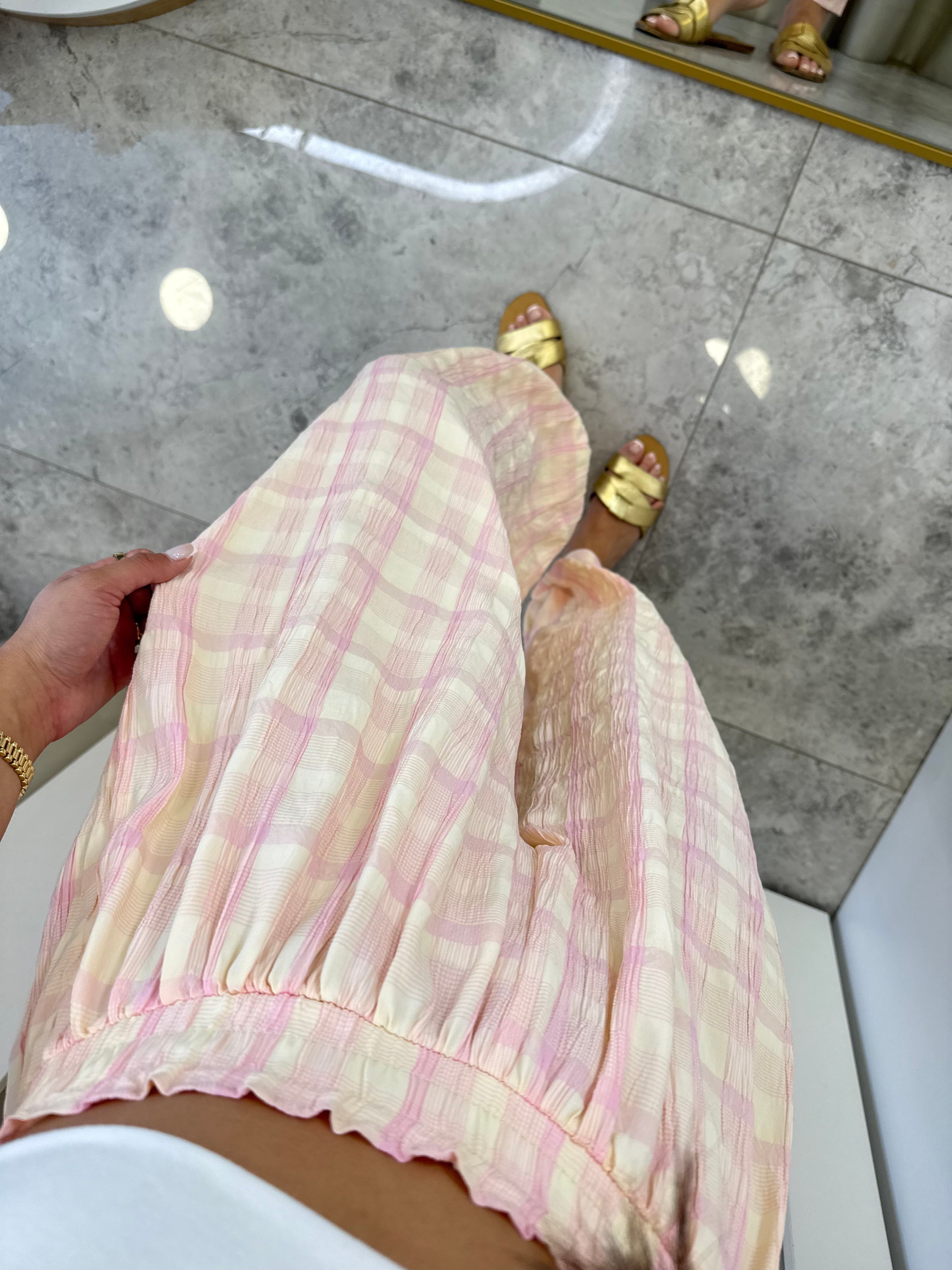 Jolly Pembe Ekose Şalvar Pantolon