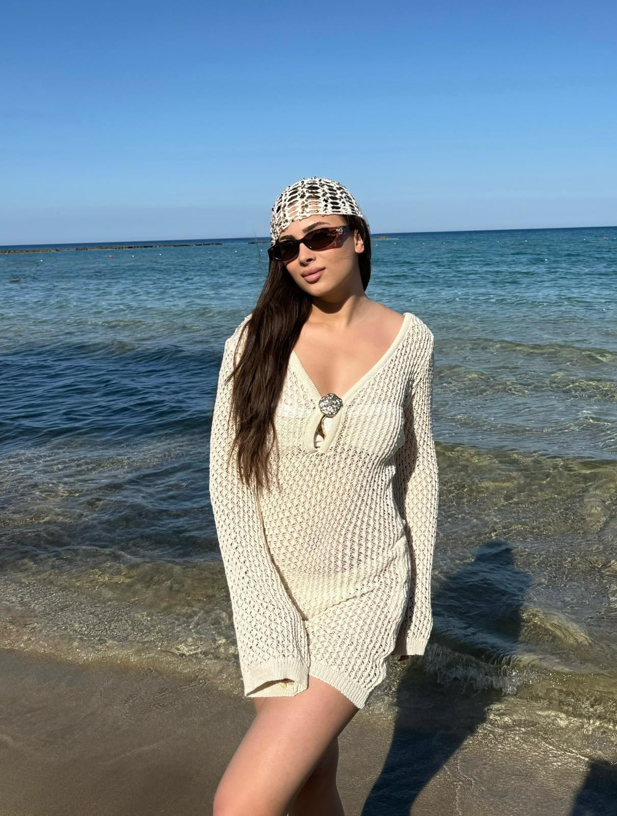 Kanye Ekru Gold Tokalı Mini Beachwear Elbise
