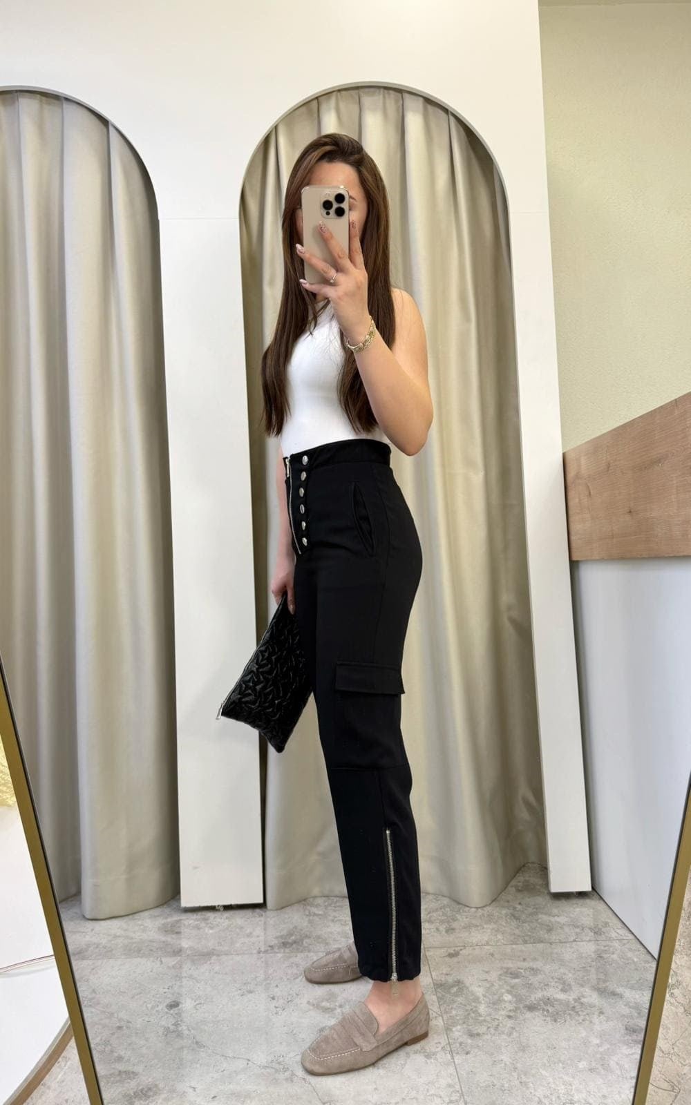 Lace Siyah Fermuar Detay Kargo Pantolon
