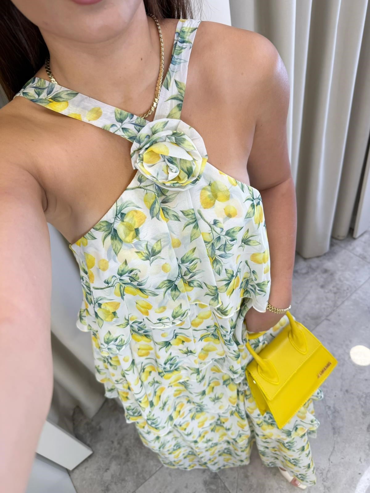 Leila Limon Desen Kat Kat Maxi Elbise
