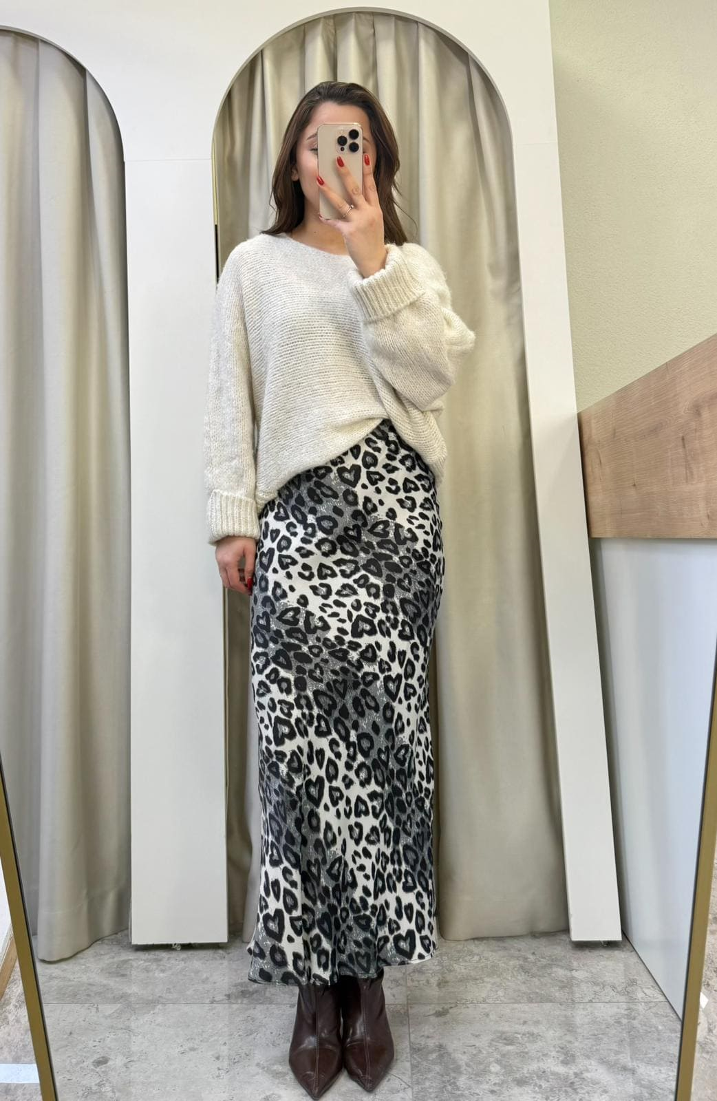 Leos Siyah Leopar Saten Maxi boy Etek