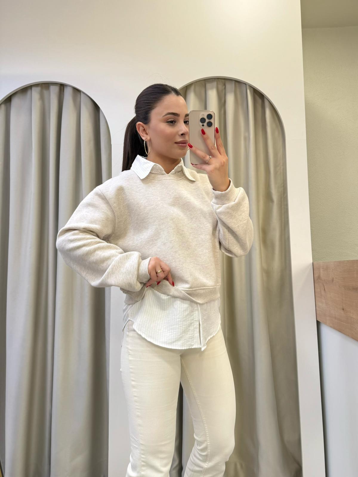 Lesli Gömlek Yaka Şardonlu Sweat