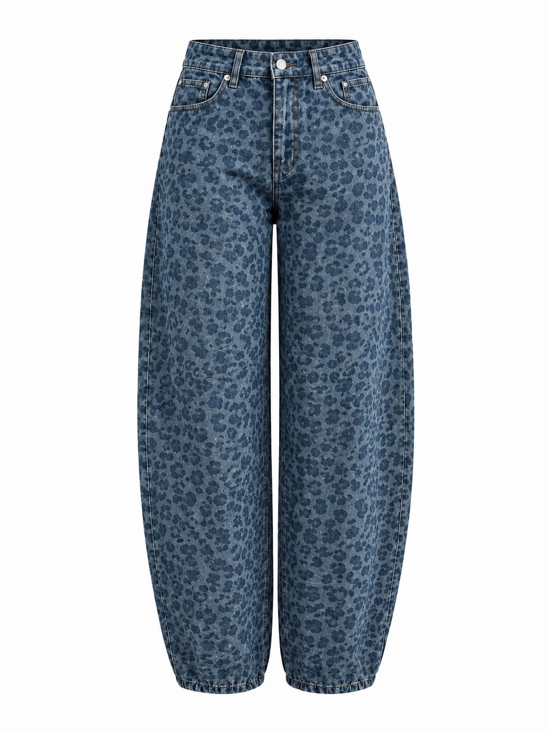 Levona Mavi Leopar Desen  Barrel Jean